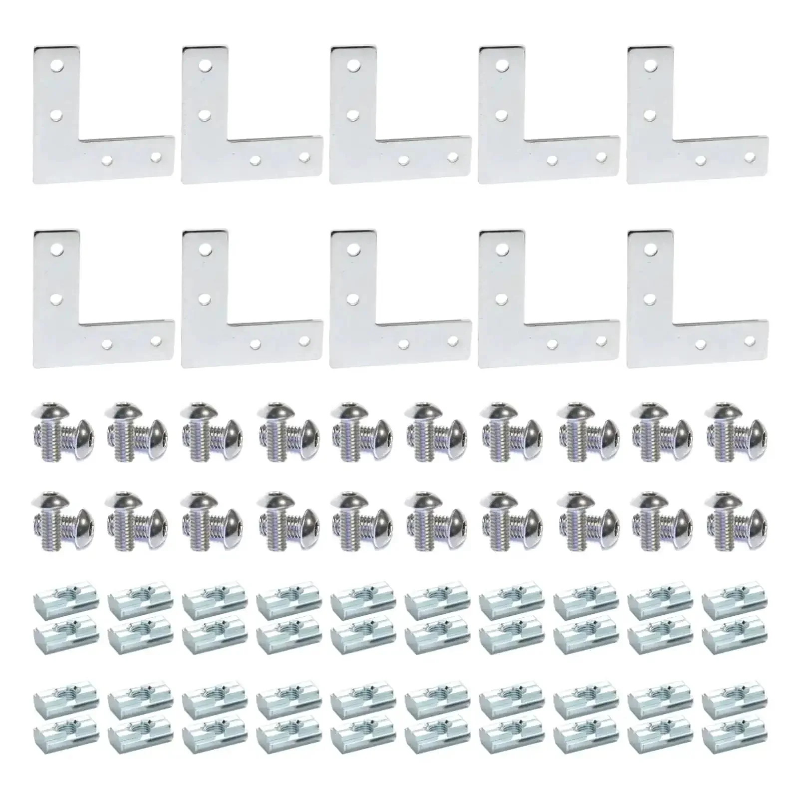 Ten Piece 1 Inch By 1 Inch L Corner Bracket Set For 1010 T Slot Aluminum Extrusions 90 Degree Right Angle Connectors With 40 M6 Bolts And 40 T Slot Nuts Includes 4 Hole Connecting Plates For Stable Precise Assembly