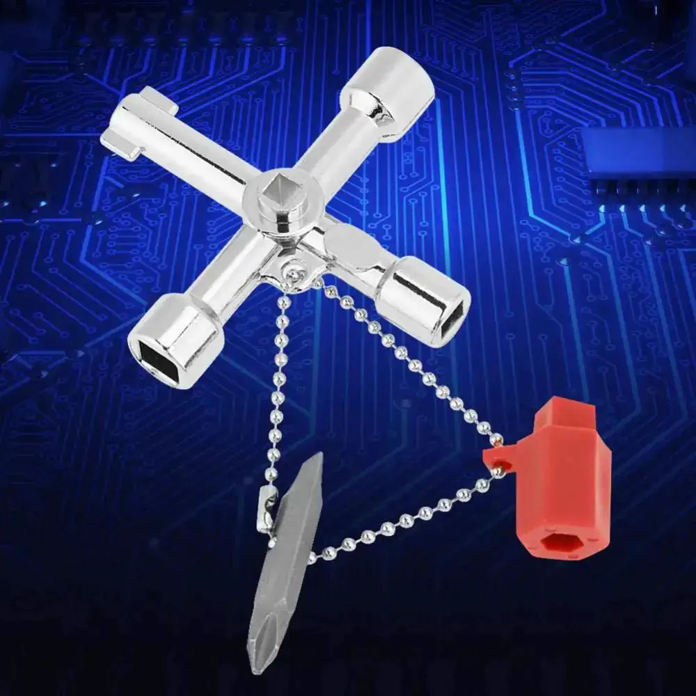 Ten Piece 5 In 1 Cross Key Set With Heavy Duty Zinc Alloy Build For Control Cabinets Electrical Panels Elevators Cars And Industrial Equipment Universal Switch Wrench Tool Kit - Image 2