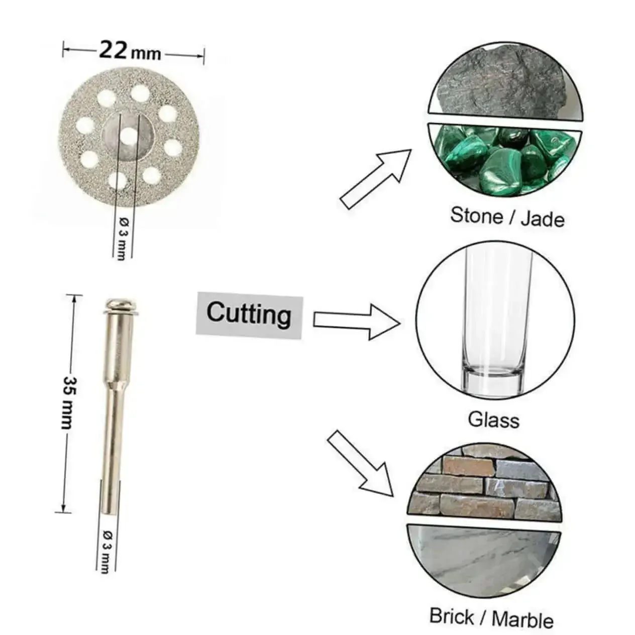 Ten Piece Diamond Cutting Discs Set For Rotary Tools Ultrafine Blades With Discs And Rods For Gemstone Glass Metal Ceramic Porcelain Tile Cutter Accessories - Image 5