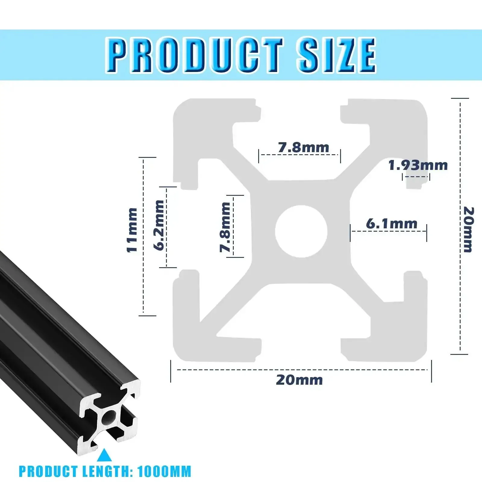 Ten Pieces Of 1000 MM 2020 Aluminum Extrusion European Standard Anodized Linear Rail For DIY CNC Workbench And 3D Printer Parts Black T Style Ideal For Makers And Hobbyists Building Custom Frames And Rigs - Image 4