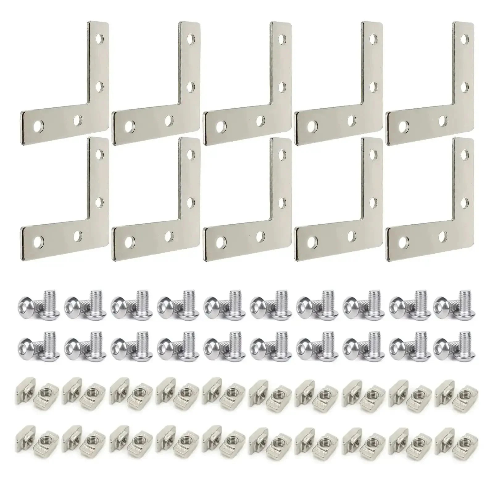 Ten Sets Of 2020 Stainless Steel T Slot Corner Brackets L Shape Joint Plates With Nuts And Bolts For 20x20 20mm V Slot Aluminum Profile Connector Accessories No Extra Purchases Needed Built To Last And Easy To Install Great For Diy Projects Clamps Frames - Image 2