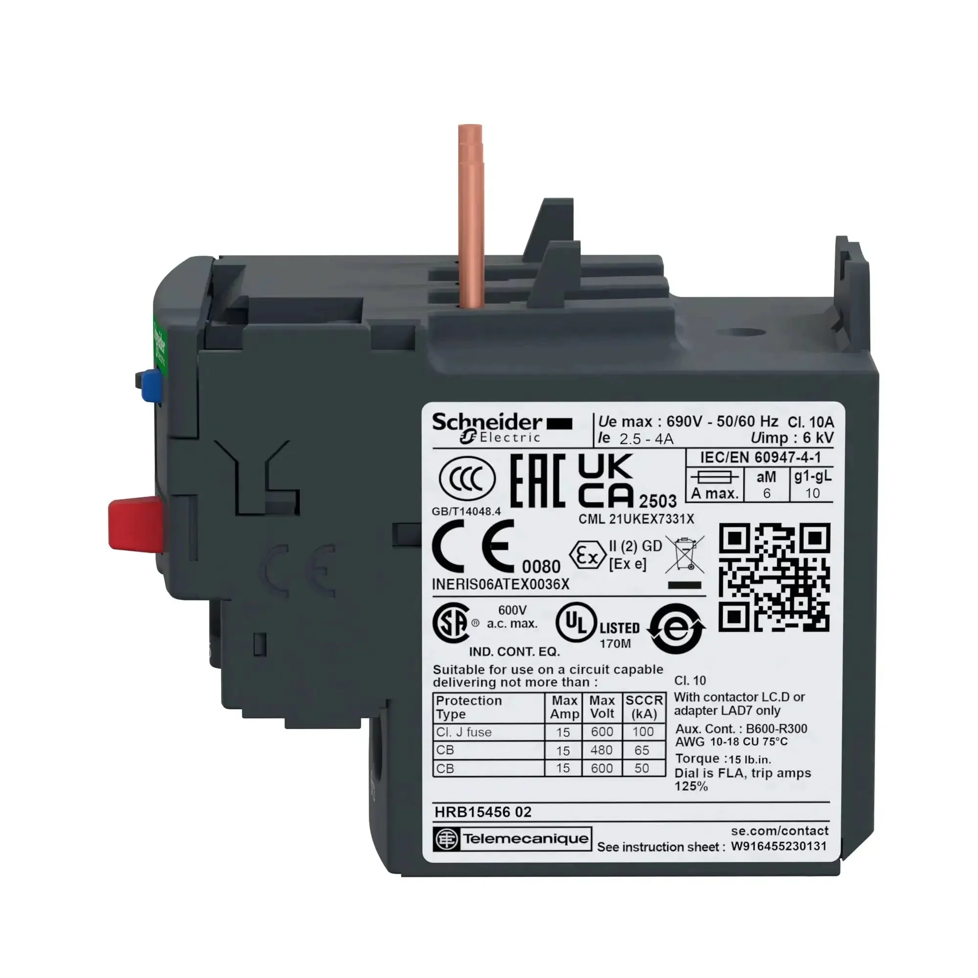 TeSys D Class 10 Overload Relay For IEC Contactor, Bi Metallic Thermal Sensor, 2.5 To 4 Amp Trip Range, Screw Clamp Terminals, Single Phase Sensing, Heavy Duty Industrial Electrical Contactor - Image 3