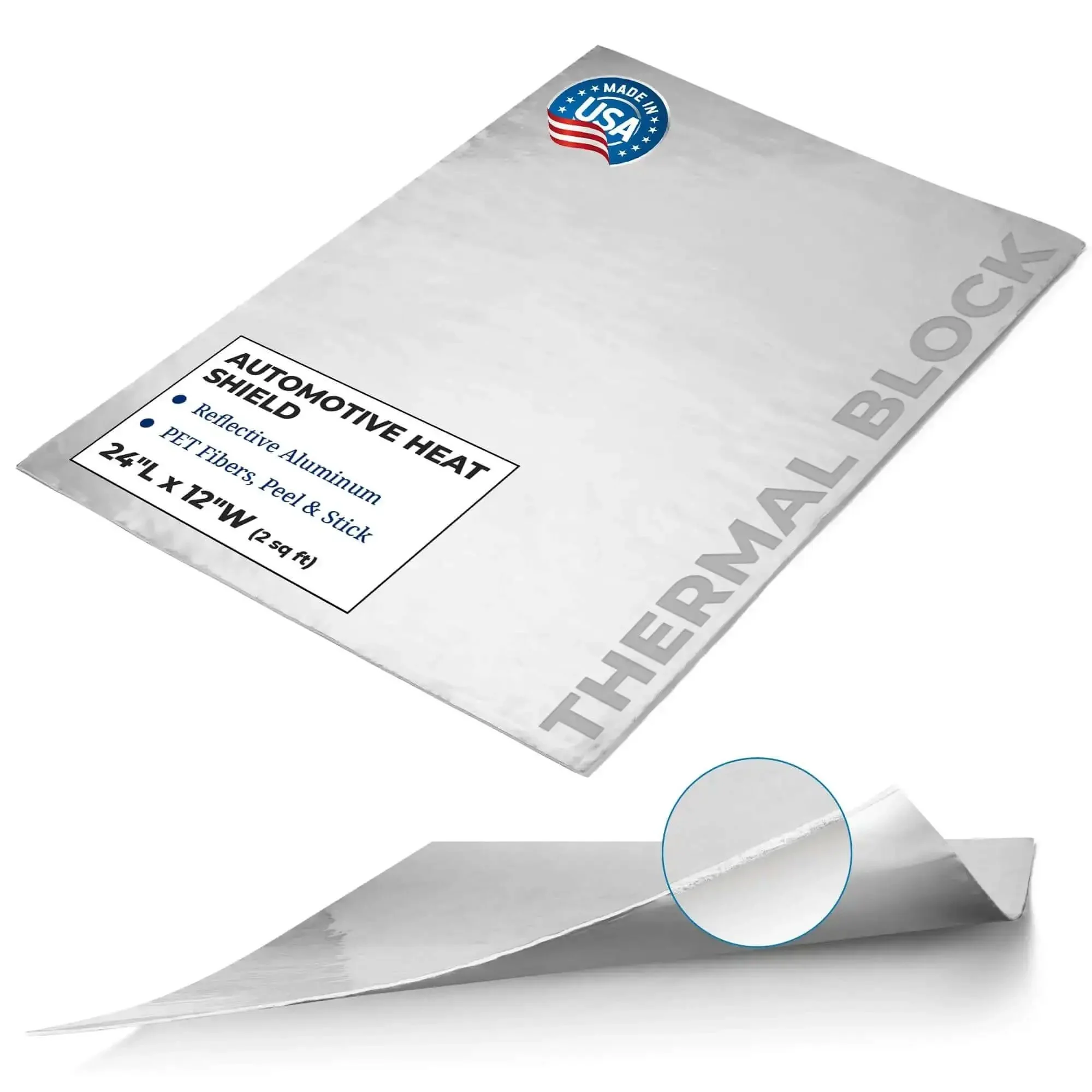 Thermal Block Automotive Heat Shield 12 By 24 Inches Peel And Stick Reflective Radiant Heat Barrier With Aluminum And PET Fibers For Firewall Under Hood And Exhaust Areas Made In USA