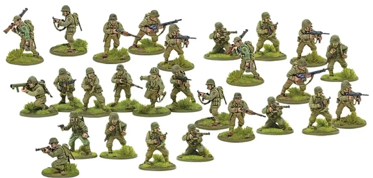 Thirty US Army Infantry Minis Set For Bolt Action Tabletop Wargaming 28mm Plastic WWII Figures With Optional Gear And Command Models Early And Late Backpacks Armed With M1 Garand BAR Thompson M1 Carbine Bazooka Colt 45 - Image 5