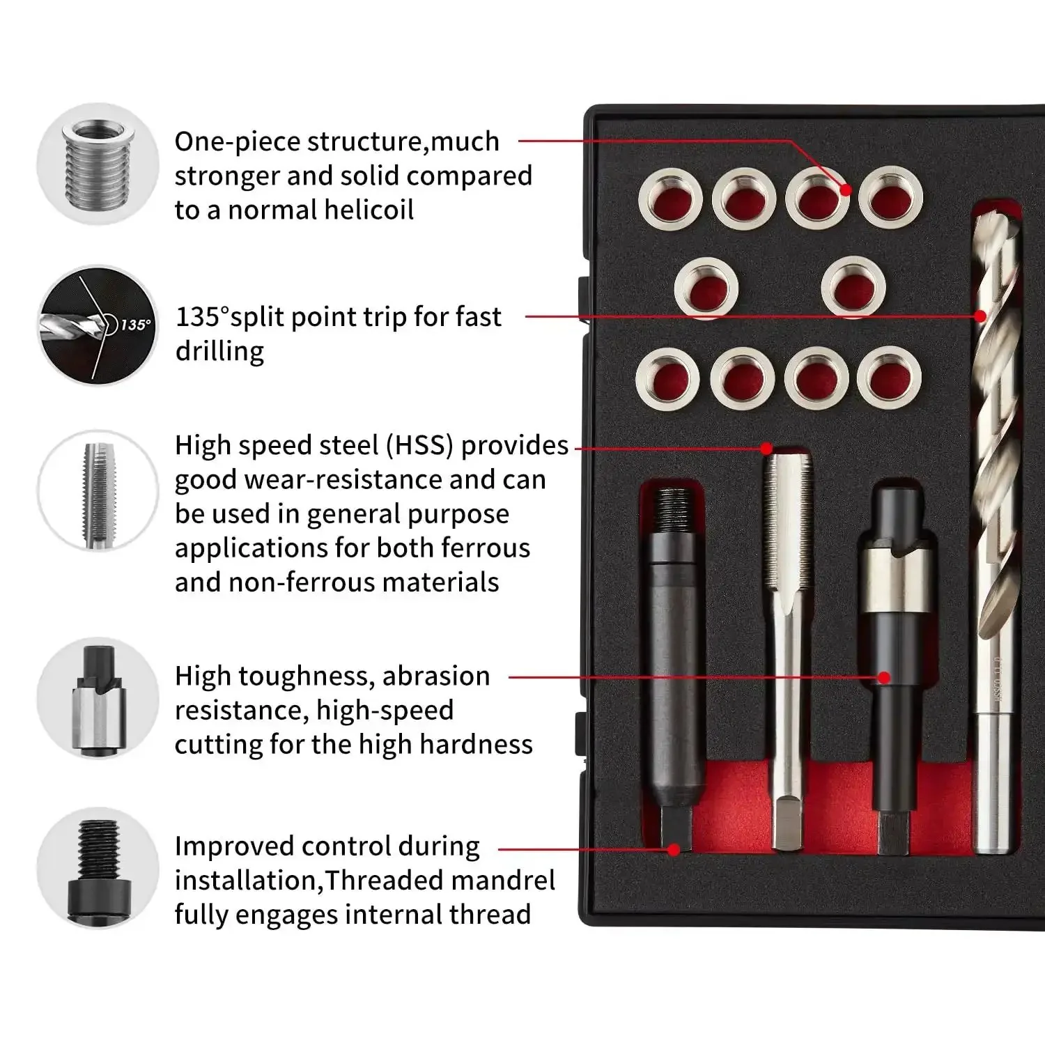 Thread Repair Kit M10X1.0X12.7MM With Stainless Steel Inserts And HSS Drill Tap Counterbore And Installation Driver Includes Ten Inserts For Stronger Internal Threads And Durable Repairs - Image 8