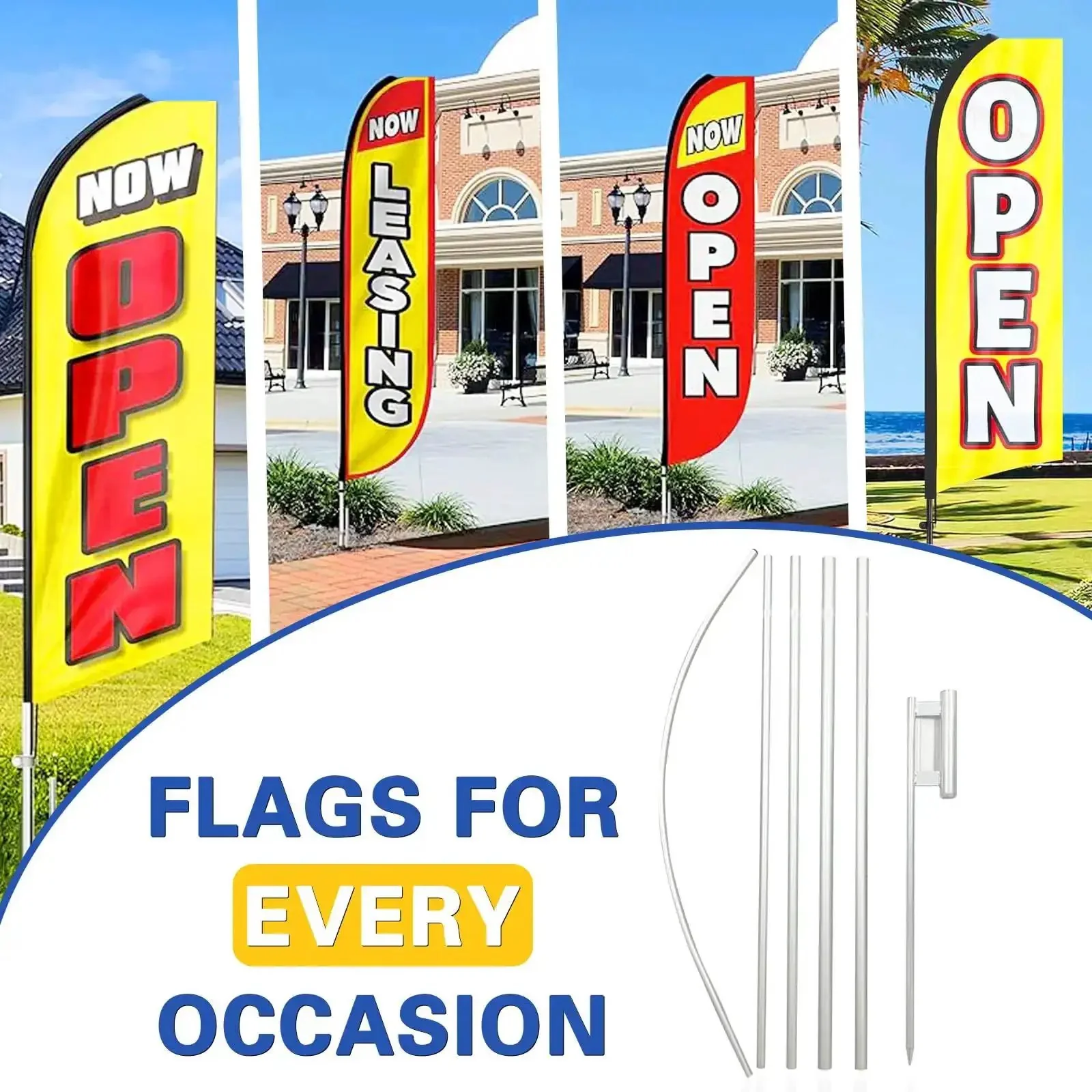 Three 15-Foot Swooper Flag Pole Kits With Ground Spikes, Heavy-Duty Aluminum Feather Flag Poles For Outdoor Advertising, Weatherproof And Easy Setup, Perfect For Biz Signs, Promos, And Street Displays - Image 3