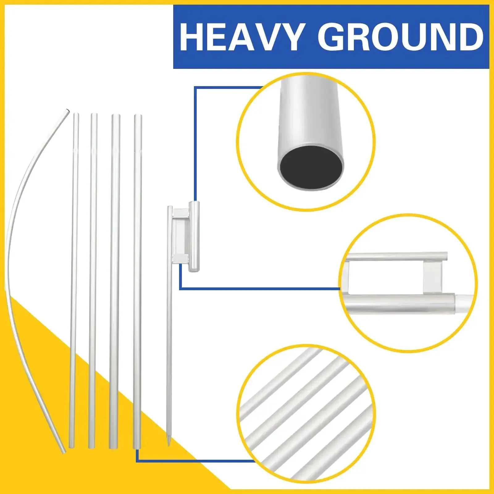 Three 15-Foot Swooper Flag Pole Kits With Ground Spikes, Heavy-Duty Aluminum Feather Flag Poles For Outdoor Advertising, Weatherproof And Easy Setup, Perfect For Biz Signs, Promos, And Street Displays - Image 6