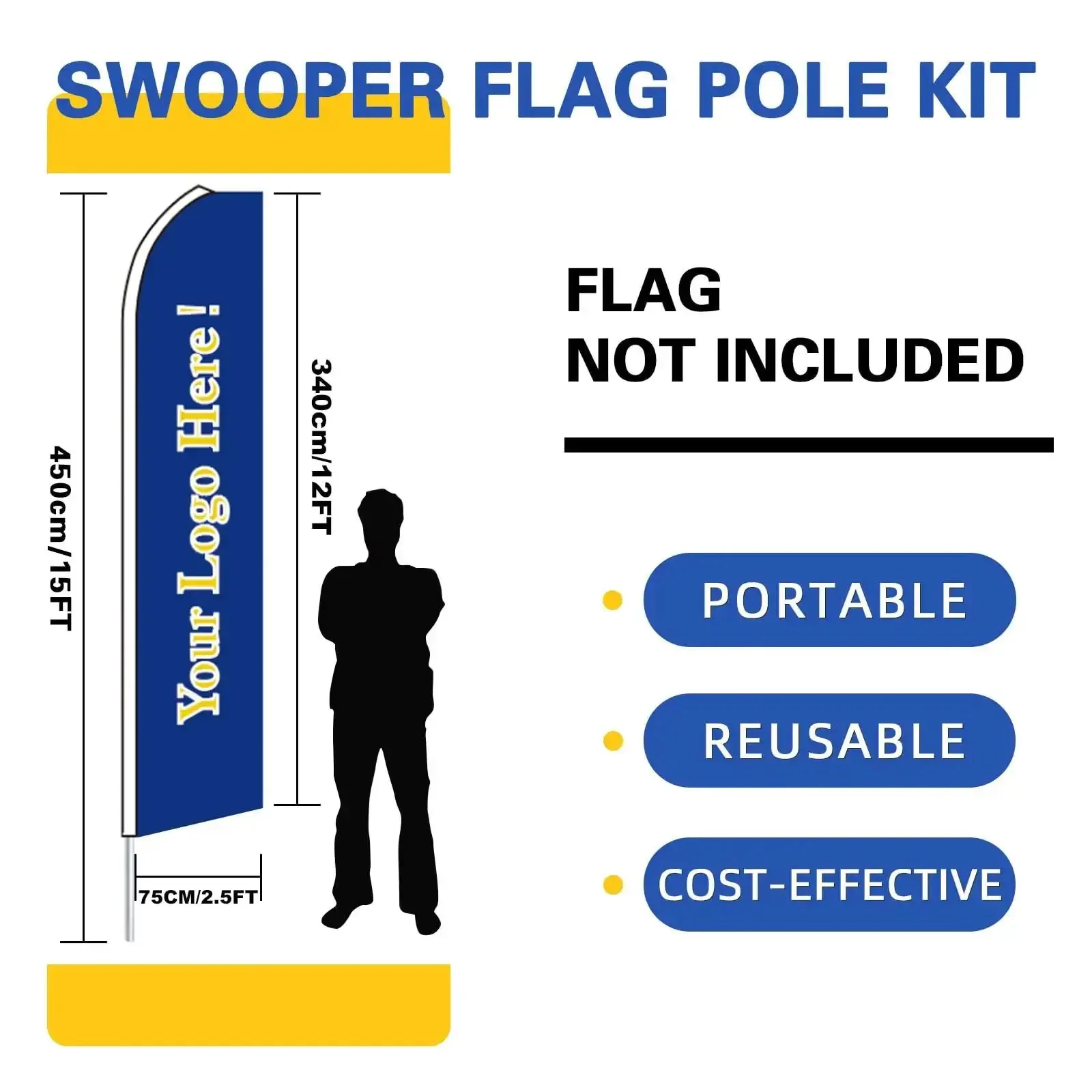 Three 15-Foot Swooper Flag Pole Kits With Ground Spikes, Heavy-Duty Aluminum Feather Flag Poles For Outdoor Advertising, Weatherproof And Easy Setup, Perfect For Biz Signs, Promos, And Street Displays - Image 7