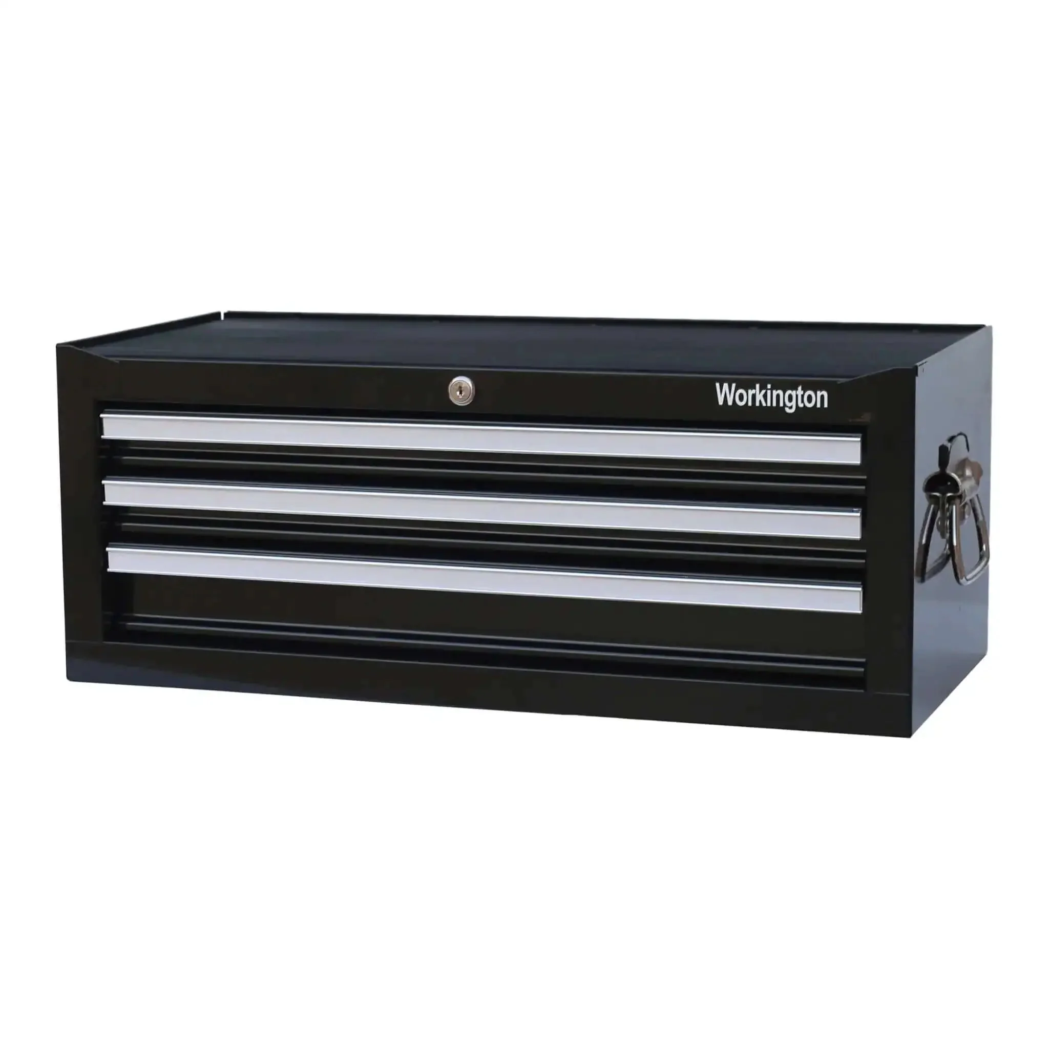Three Drawer Portable Metal Tool Chest With Locking Cam 26 Inch Mid Size Cabinet Ball Bearing Drawer Slides Steel Tool Storage Box Organizer Black Heavy Duty
