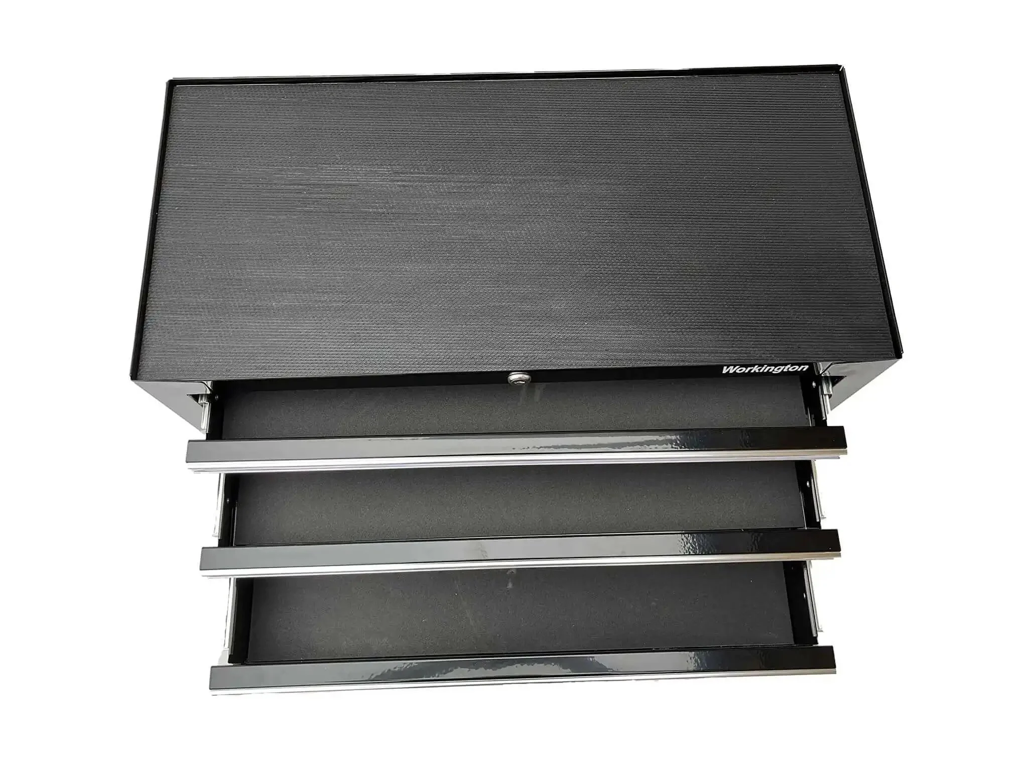 Three Drawer Portable Metal Tool Chest With Locking Cam 26 Inch Mid Size Cabinet Ball Bearing Drawer Slides Steel Tool Storage Box Organizer Black Heavy Duty - Image 3