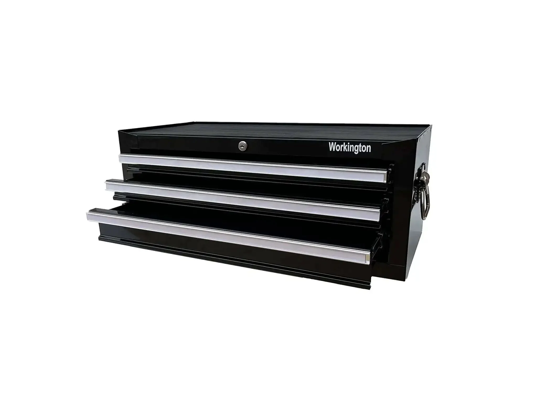 Three Drawer Portable Metal Tool Chest With Locking Cam 26 Inch Mid Size Cabinet Ball Bearing Drawer Slides Steel Tool Storage Box Organizer Black Heavy Duty - Image 8