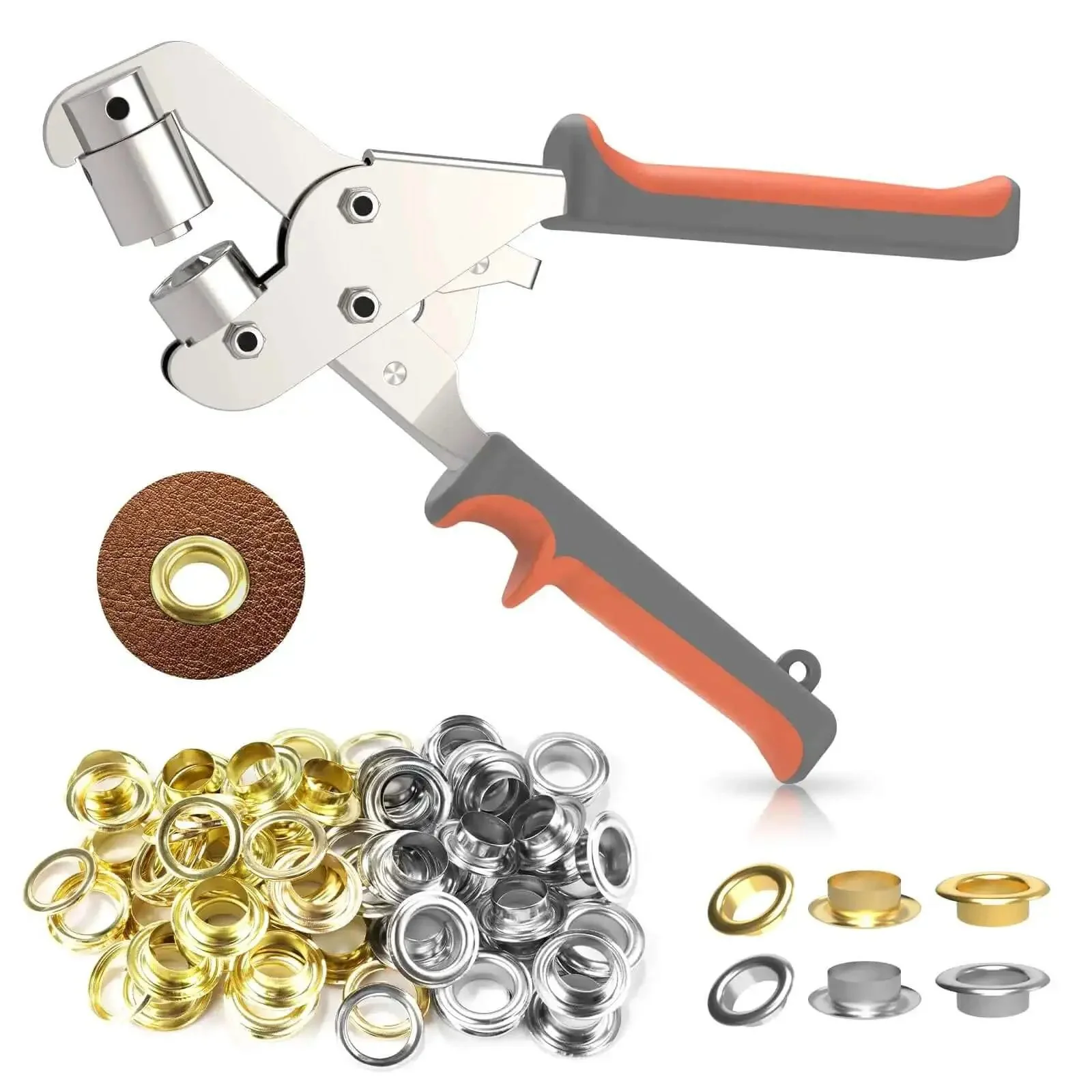 Three Eighth Inch Grommet Tool Kit Pro Grade Heavy Duty Handheld Pliers Set With 500 Eyelets For Fabric Tarps Leather Crafts Easy Grip Includes 250 Gold And 250 Silver 10mm Grommets