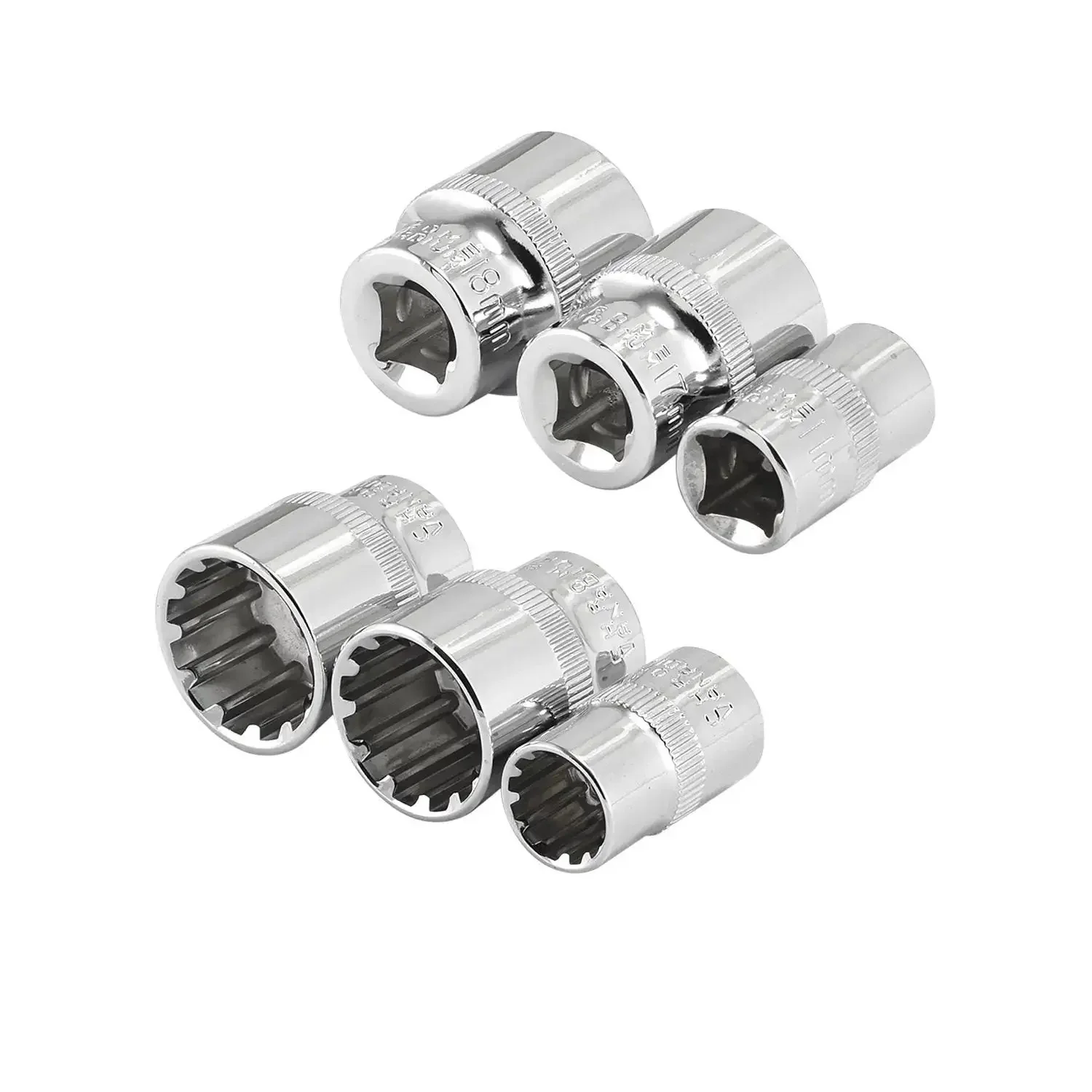 Three Eighths Drive Universal Socket Set 18 Piece Spline And SAE Metric Works On 6 Point 12 Point And Spline Fasteners Plus Square And ETorx Low Profile Chrome Vanadium Steel Sockets With Spline Bit For Rounded Fasteners - Image 4