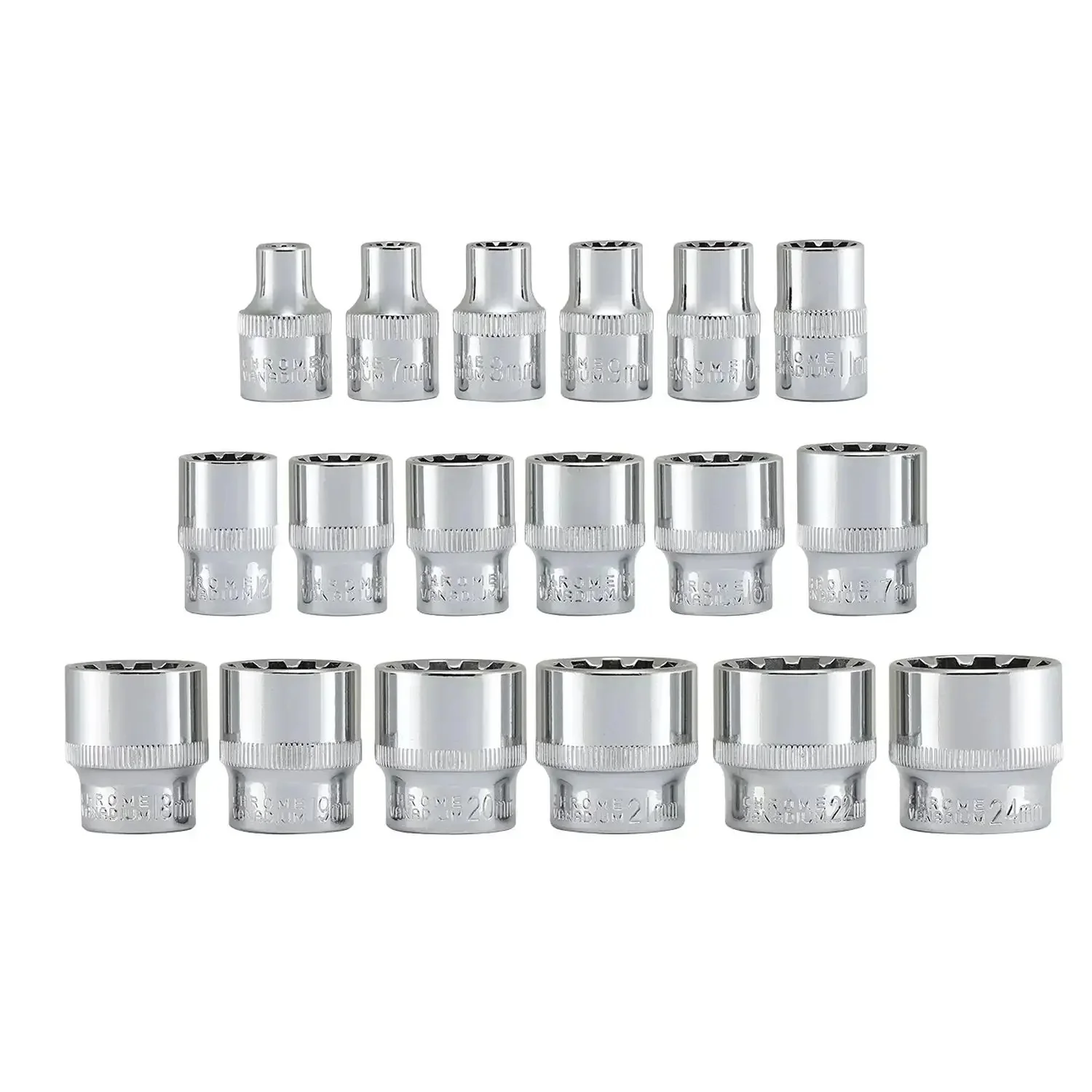 Three Eighths Drive Universal Socket Set 18 Piece Spline And SAE Metric Works On 6 Point 12 Point And Spline Fasteners Plus Square And ETorx Low Profile Chrome Vanadium Steel Sockets With Spline Bit For Rounded Fasteners - Image 5