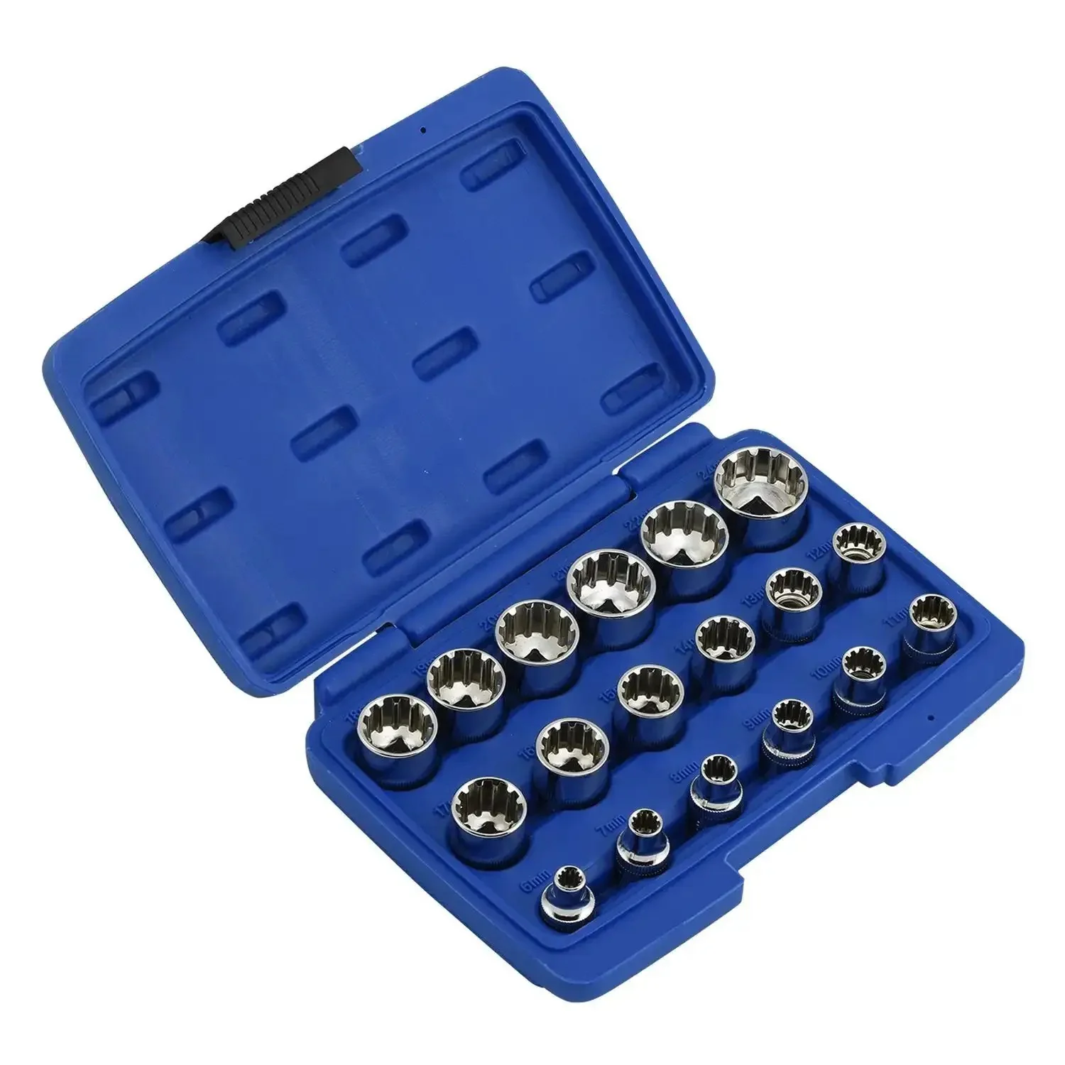 Three Eighths Drive Universal Socket Set 18 Piece Spline And SAE Metric Works On 6 Point 12 Point And Spline Fasteners Plus Square And ETorx Low Profile Chrome Vanadium Steel Sockets With Spline Bit For Rounded Fasteners - Image 6