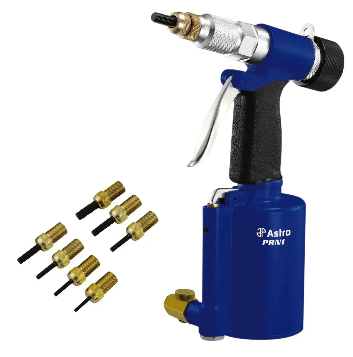 Three Eighths Inch Capacity Pneumatic Rivet Nut Setting Kit With M4 M5 M6 M8 M10 And One Quarter Inch, Five Sixteenths Inch, Three Eighths Inch Mandrels, Quick Trigger Setting, Metric And SAE Rivet Nuts, Built Tough For Auto Shops
