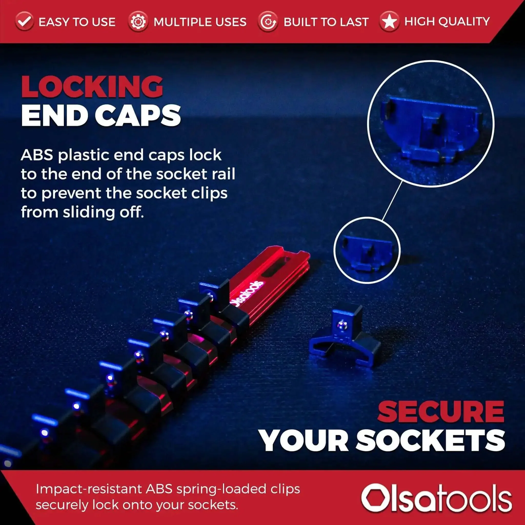 Three Eighths Inch Drive Aluminum Socket Organizer With Locking End Caps Beefy Ball Bearing Clips Pro Grade Heavy Duty Socket Holder Rack Durable Red Storage Tray For Mechanics Keeps Sockets Handy And Organized Part 1171 - Image 4