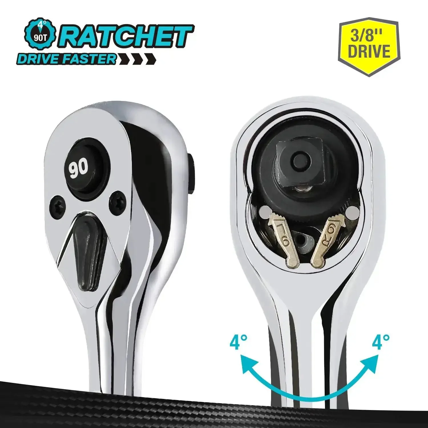 Three Eighths Inch Drive Ratchet With Ninety Tooth Quick Release Reversible Chrome Alloy Finish Handy Pro Grade Build For Daily DIY Projects And Weekend Gear Delivers Ten To One Hundred Fifty Foot Pounds Of Torque And Easy Cleaning - Image 6