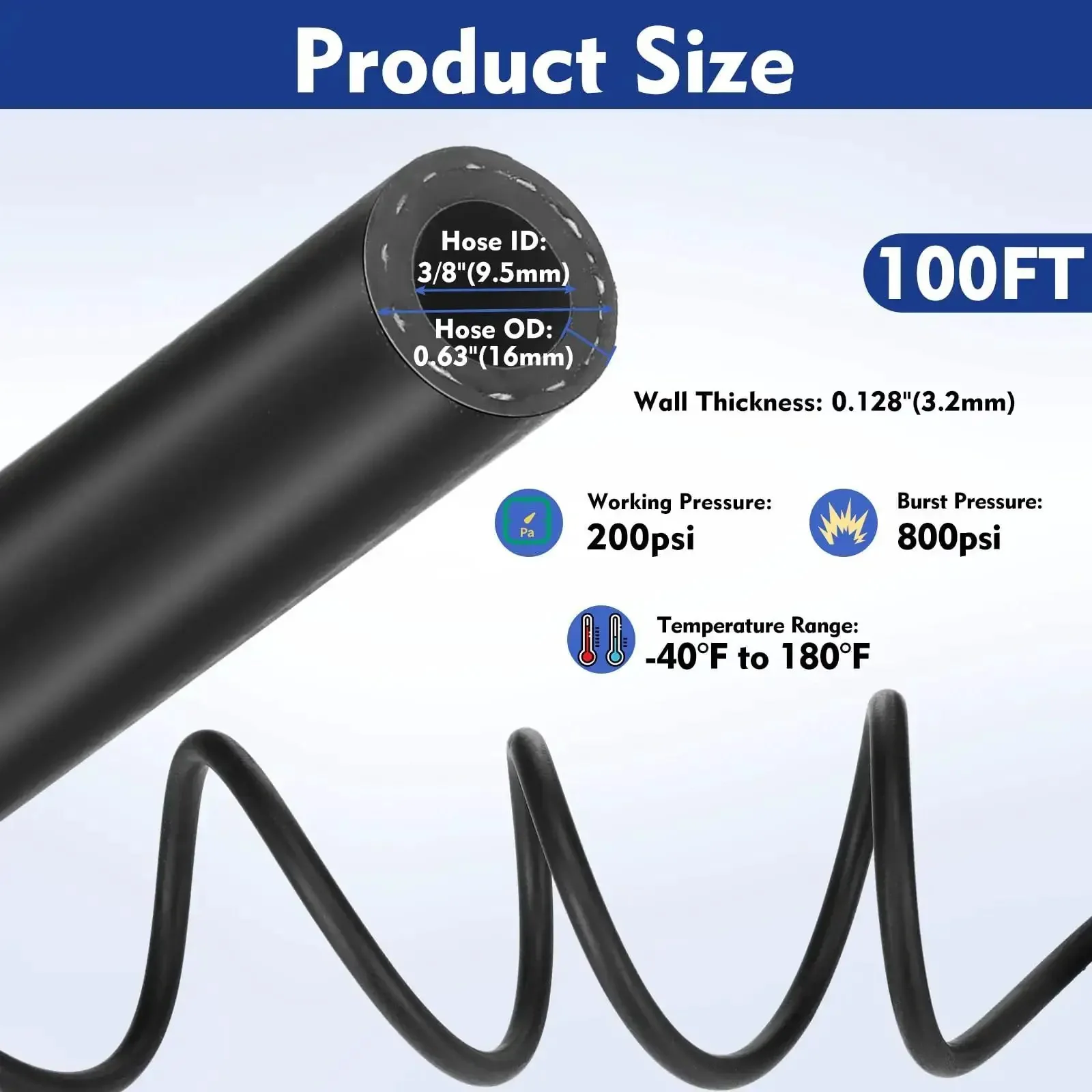 Three Eighths Inch EPDM Garden Hose 100 Ft Heavy Duty Sprayer Hose 200 Psi Kink Resistant All Purpose Air Water Chemical Resistant For Landscaping Agriculture Irrigation And Industrial Use - Image 7