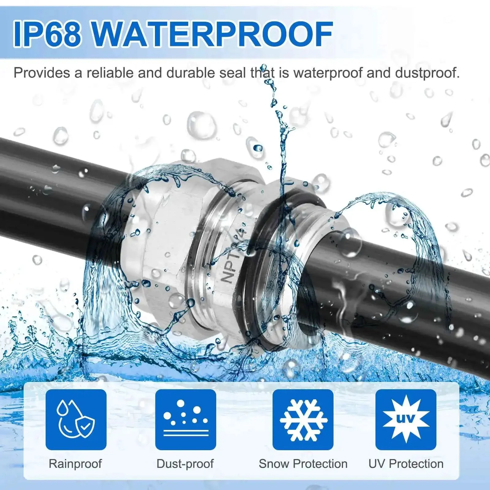 Three Eighths Inch NPT Cable Glands IP68 Waterproof Strain Relief Cord Grip Connector For Four To Eight Millimeter Wire Rugged Heavy Duty Stainless Steel Protectors For Cable Fixing Wiring And Repair Pack Of Two - Image 4