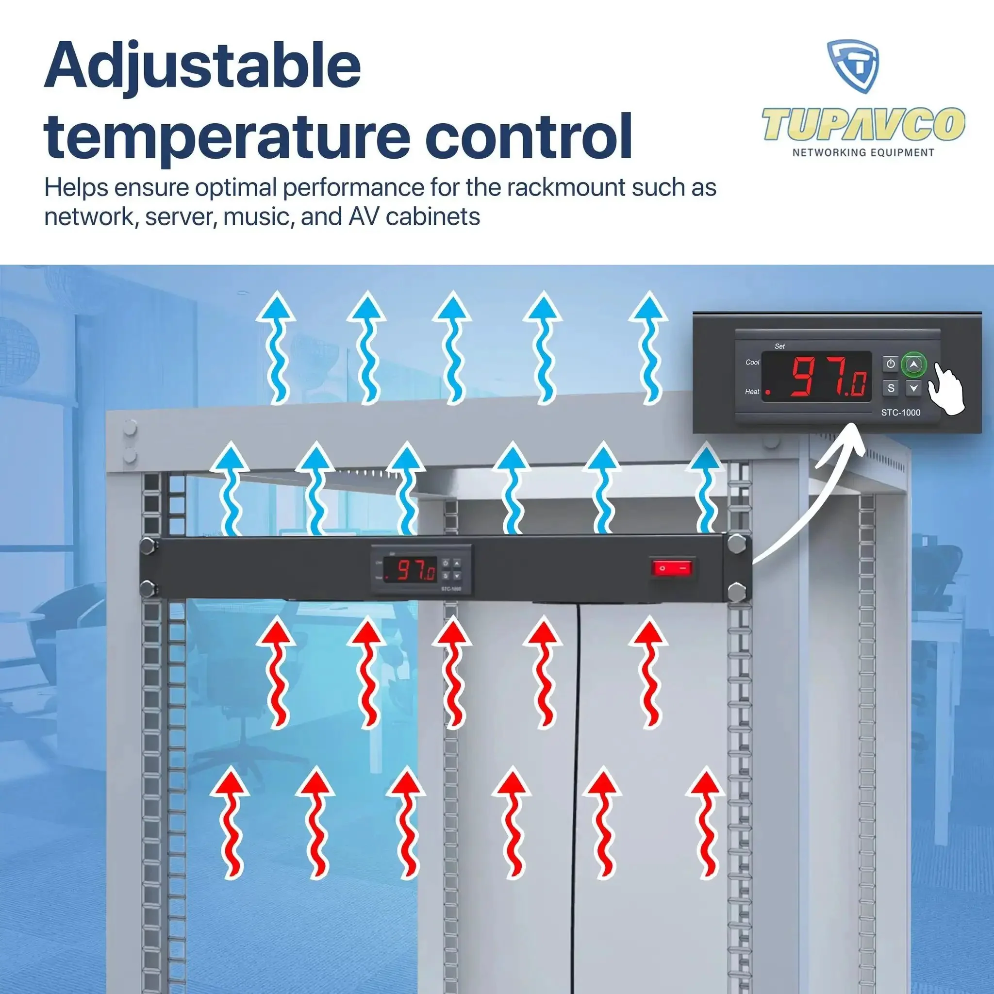 Three Fan Rack Mount Cooling System For 1U 19 Inch Server Cabinets With Adjustable Temperature Control, Digital Heat Monitor Display, Sensor Alarm, Overheat Protection, 225 CFM Top Exhaust, Quiet Yet Powerful Airflow - Image 5