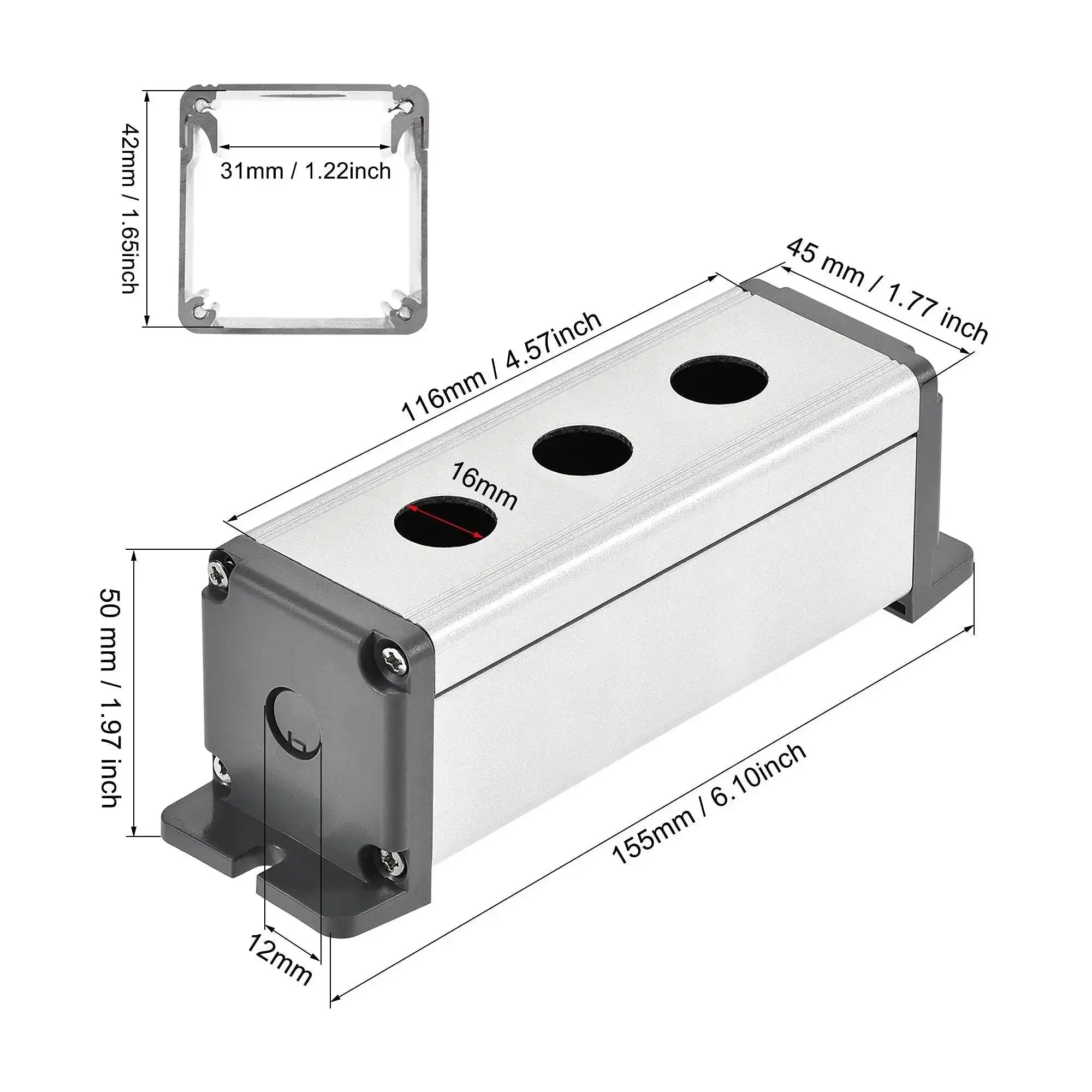 Three Hole 16mm Aluminum Switch Button Station Box With PG7 Cable Gland And Mounting Base For Panel Mounting, Heavy Duty Enclosure, Hookup Ready, Durable Aluminum Construction For Industrial Projects - Image 7