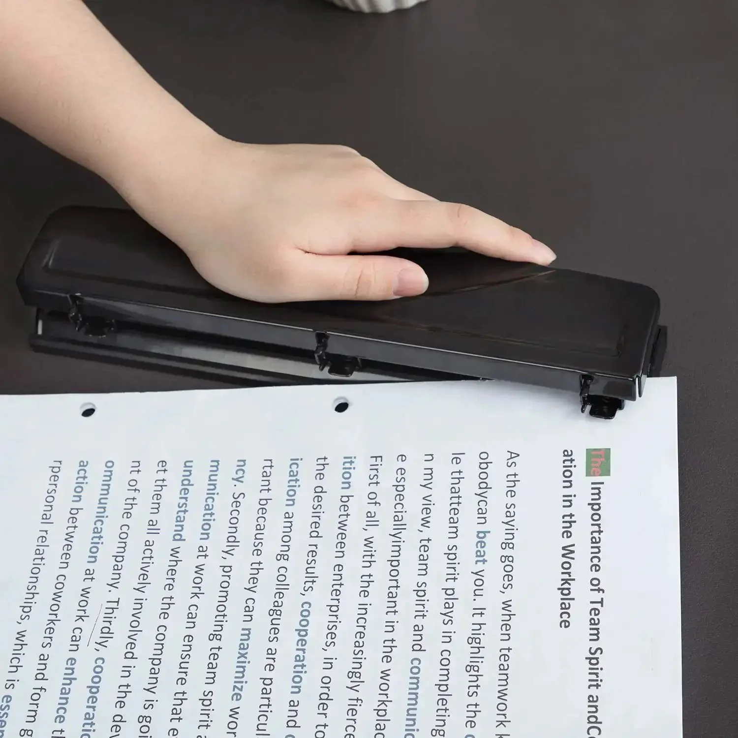 Three Hole Punch For Office And Home Use No Fuss Ten Sheets Puncher With Durable Metal Construction Black Finish And Easy Clean Tray Precise Holes For Standard Paper And Comfortable Ergonomic Handle - Image 3