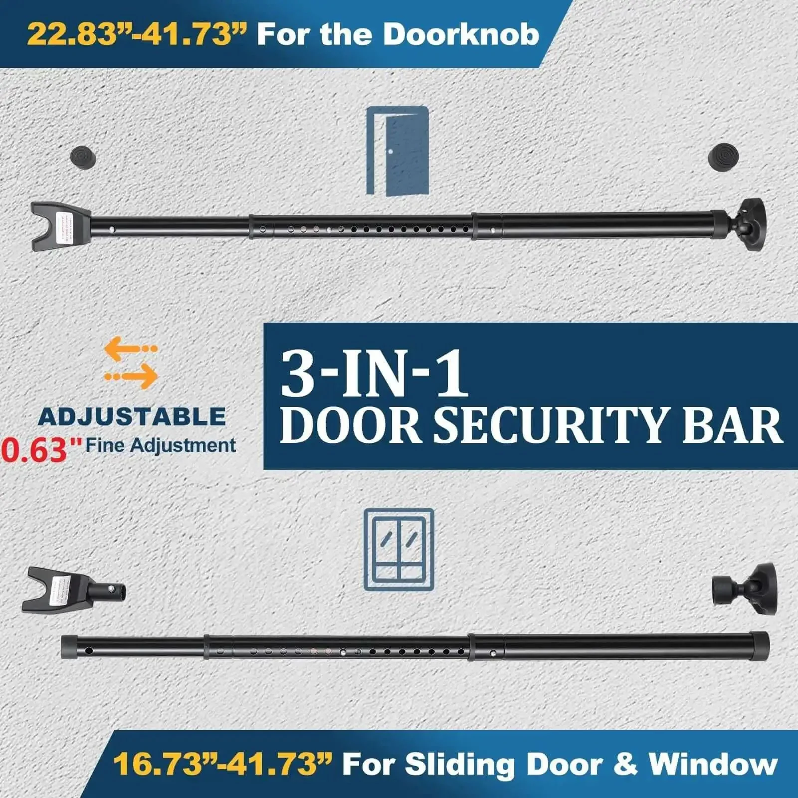 Three In One Door Security Bar For Doors Windows And Sliding Patios Beefy Heavy Duty Metal Rod With Two Point Eight Inch Non Slip Base 16 To 41.7 Inch Adjustable Barricade For Home Apartments And Renters - Image 4