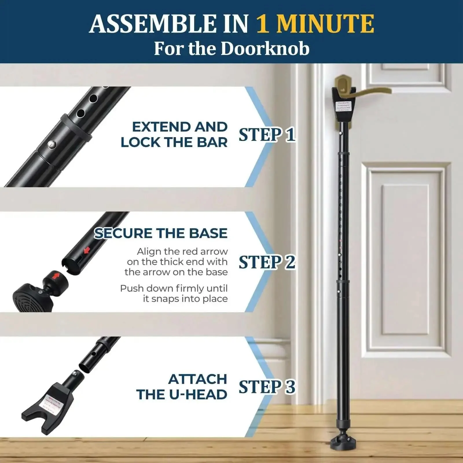 Three In One Door Security Bar For Doors Windows And Sliding Patios Beefy Heavy Duty Metal Rod With Two Point Eight Inch Non Slip Base 16 To 41.7 Inch Adjustable Barricade For Home Apartments And Renters - Image 6
