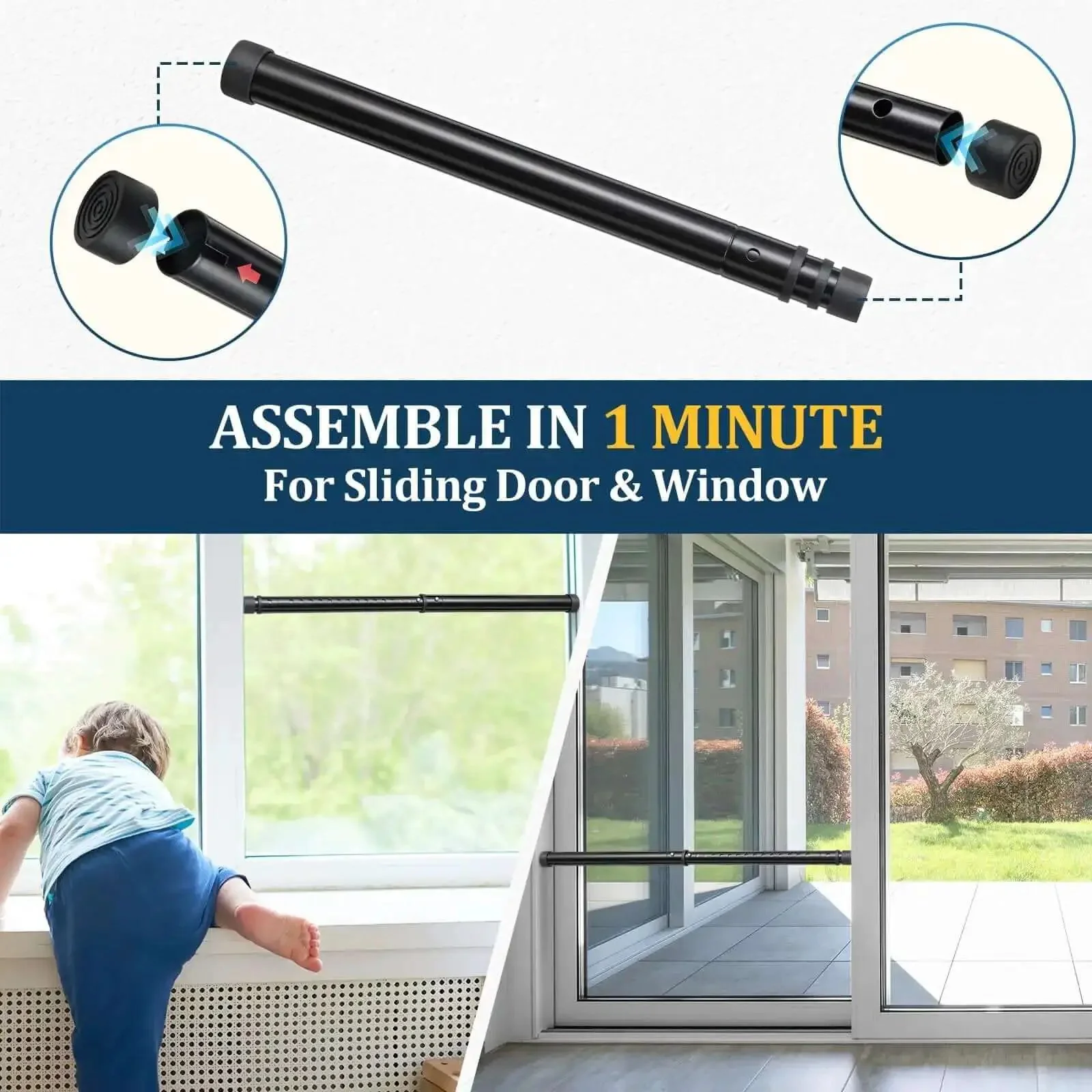 Three In One Door Security Bar For Doors Windows And Sliding Patios Beefy Heavy Duty Metal Rod With Two Point Eight Inch Non Slip Base 16 To 41.7 Inch Adjustable Barricade For Home Apartments And Renters - Image 7
