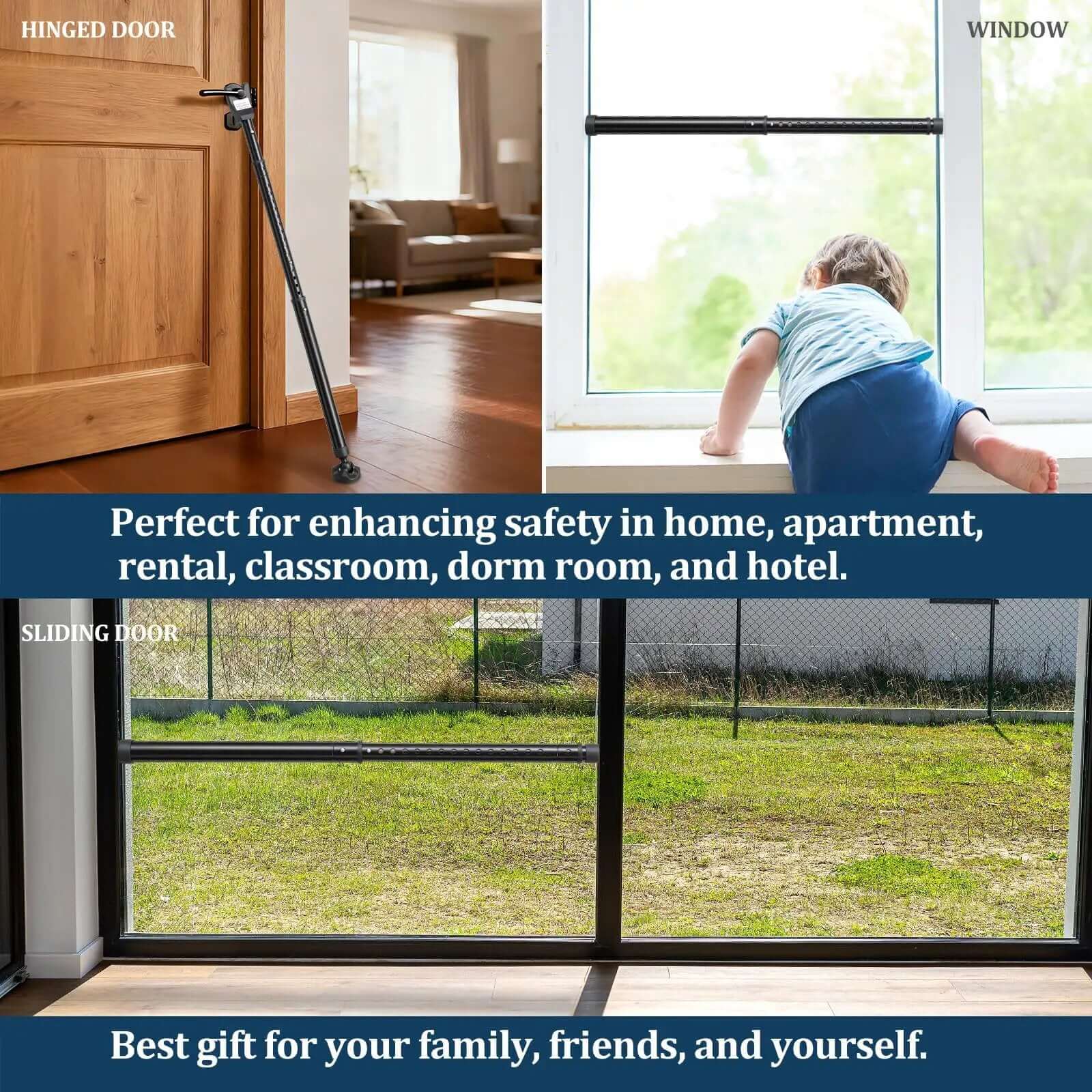 Three In One Door Security Bar For Doors Windows And Sliding Patios Beefy Heavy Duty Metal Rod With Two Point Eight Inch Non Slip Base 16 To 41.7 Inch Adjustable Barricade For Home Apartments And Renters - Image 9