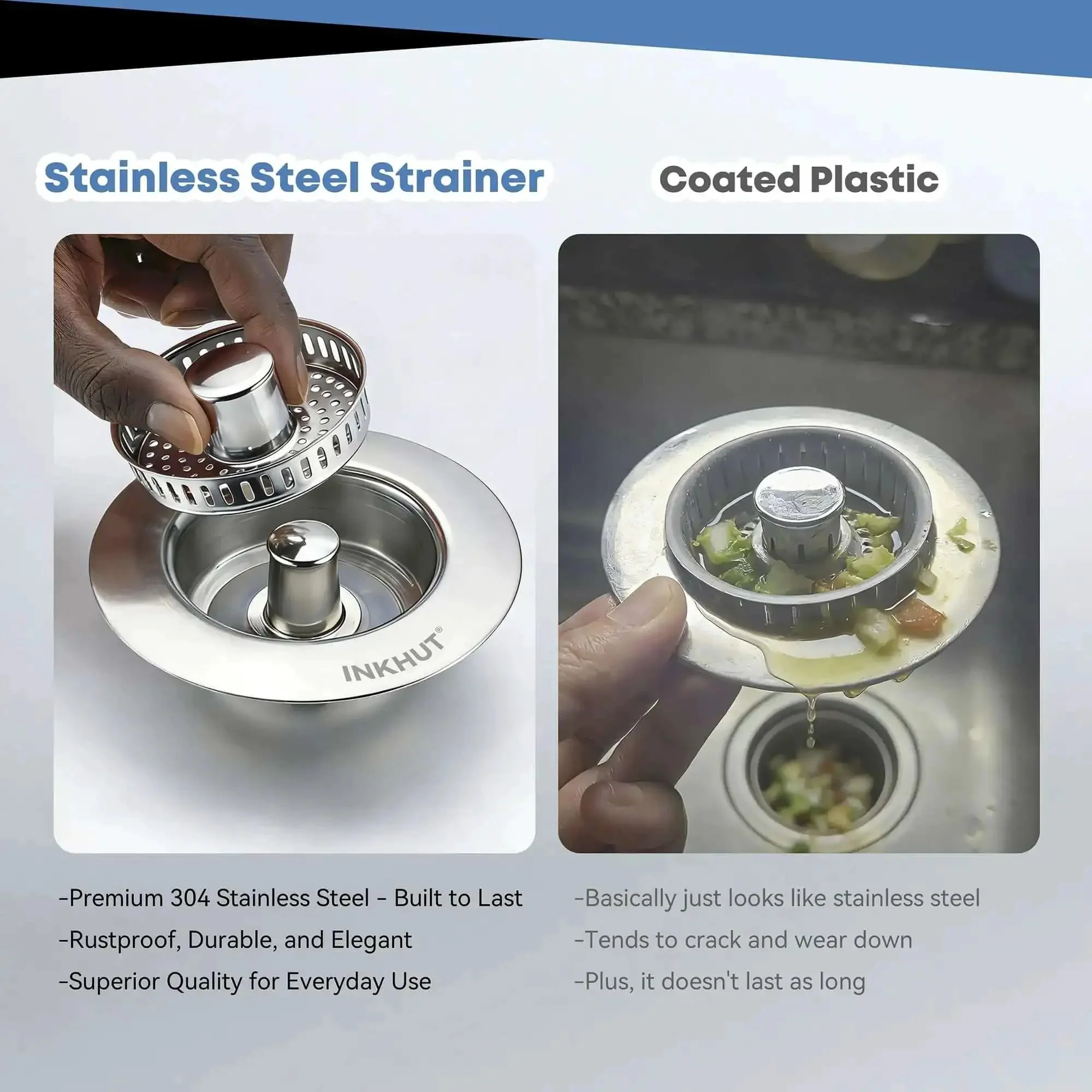 Three In One Kitchen Sink Drain Strainer Stopper Basket With Odor Filter And Anti Clog Tech For US Standard Three And A Half Inch Drain Stainless Steel Silver 1 Pack No Fuss No Mess - Image 4