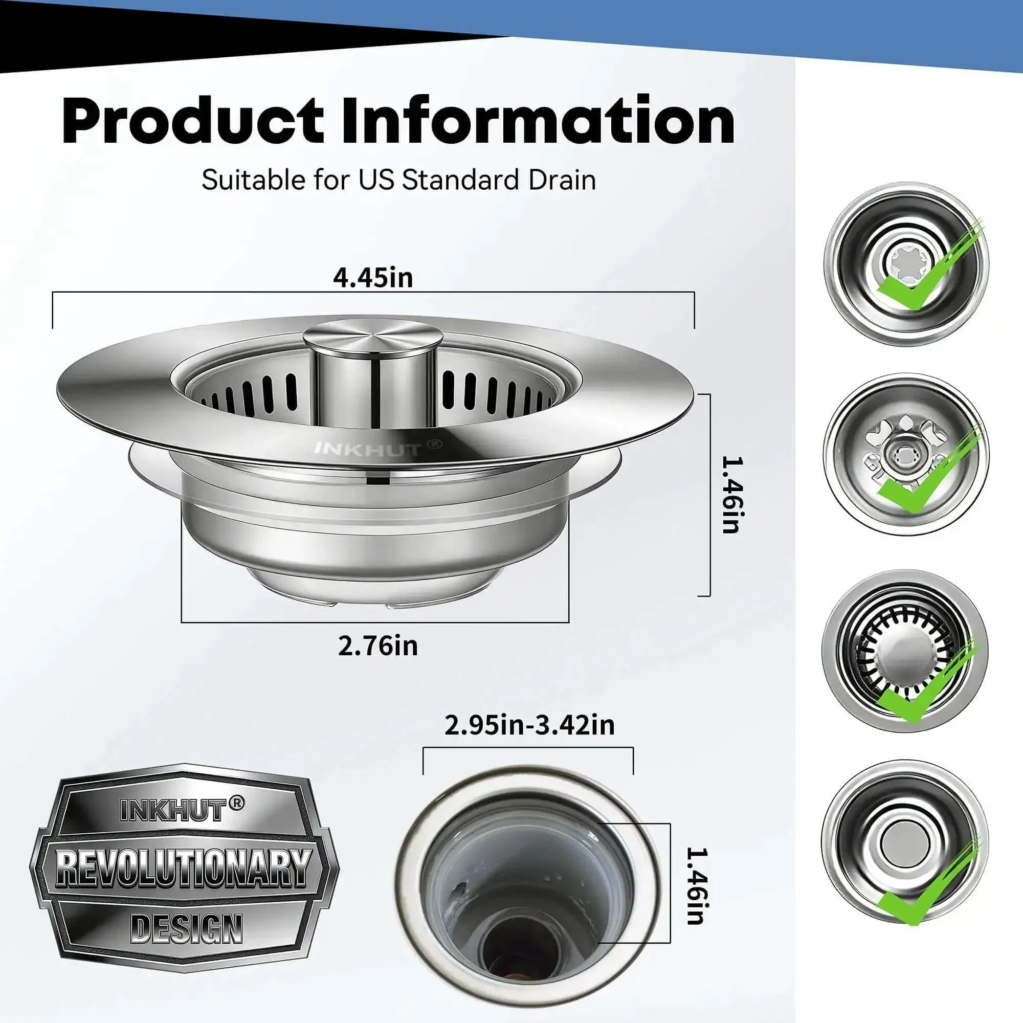 Three In One Kitchen Sink Drain Strainer Stopper Basket With Odor Filter And Anti Clog Tech For US Standard Three And A Half Inch Drain Stainless Steel Silver 1 Pack No Fuss No Mess - Image 5