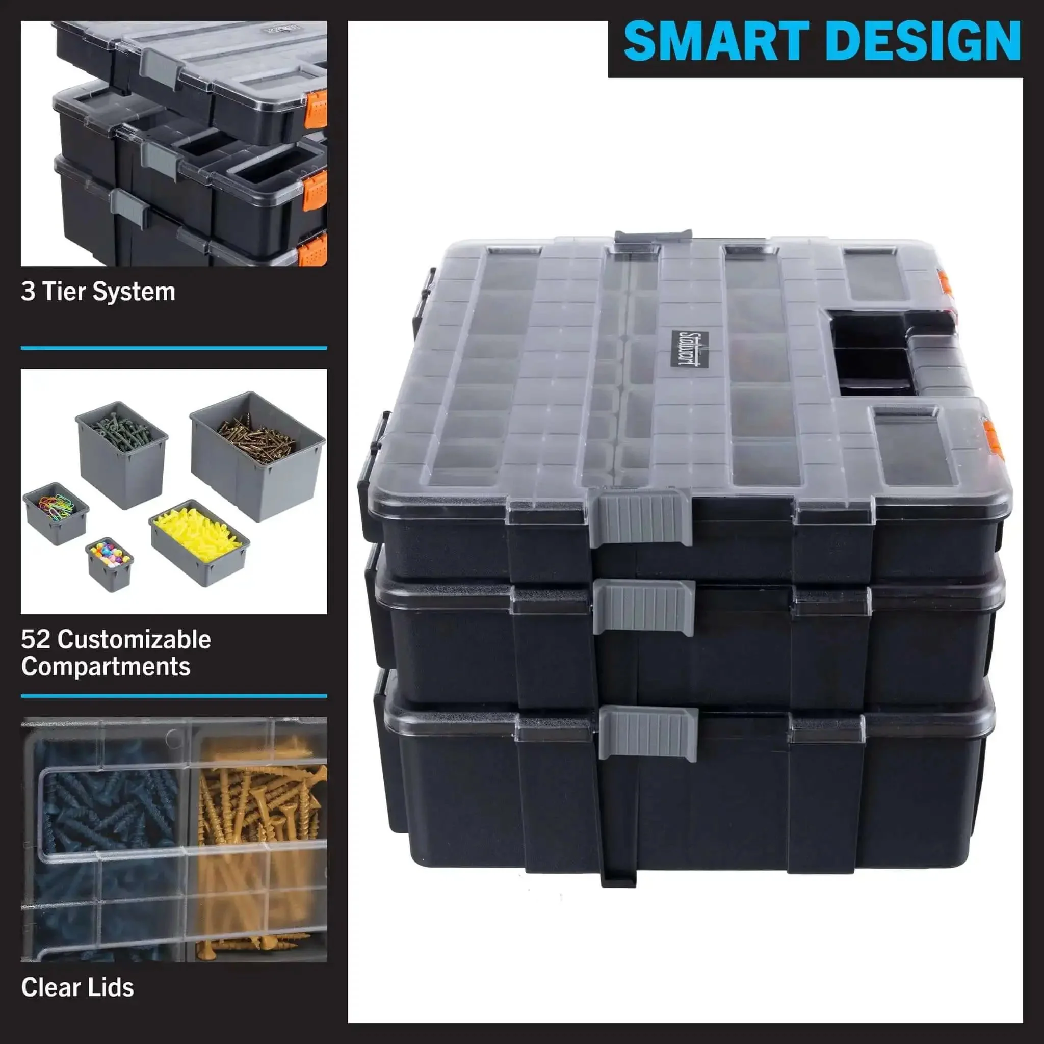 Three In One Portable Tool Box Organizer With Fifty Two Customizable Compartments For Hardware Craft Supplies Beads And Small Parts Grab And Go Three Tier Storage Case For Home Garage And Workshop - Image 7