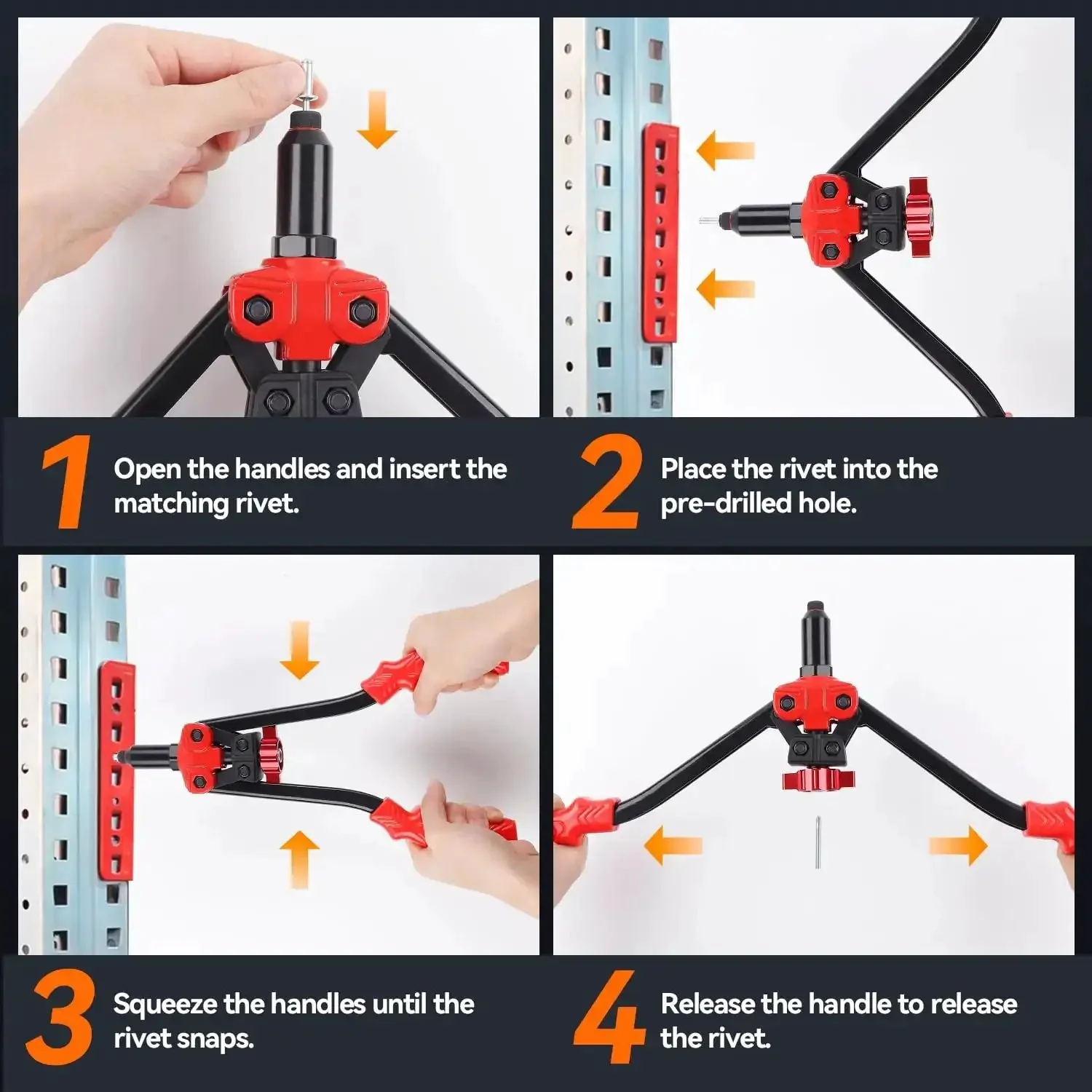 Three In One Rivet Nut Tool Kit With Hand Rivet Gun And Reamer Includes 6 Metric And 4 SAE Mandrels 5 Rivet Heads 111 Rivet Nuts And 83 Rivets Carrying Case Your Everyday Go To Riveter For Car Home And DIY Projects - Image 2
