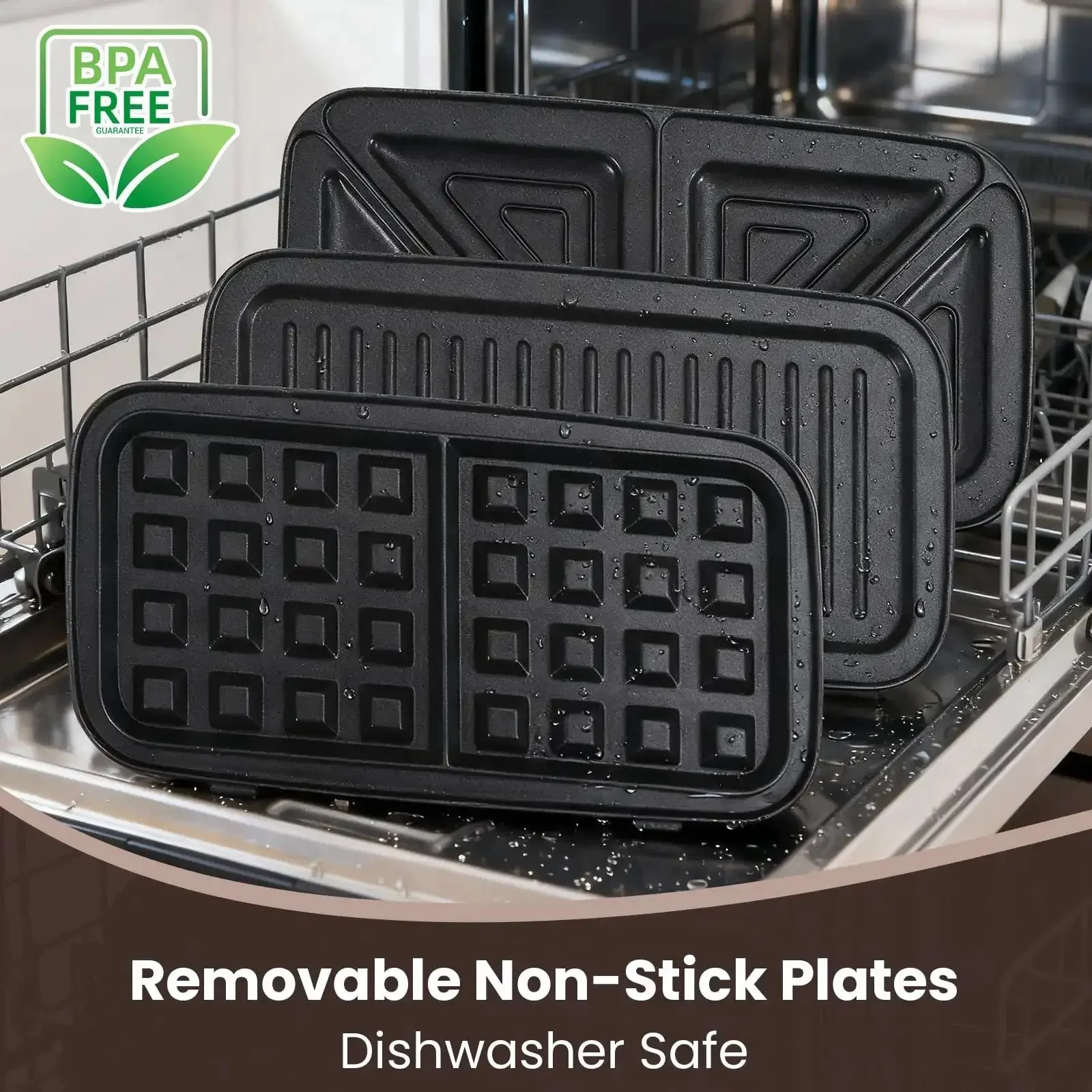 Three In One Waffle Maker With Removable Plates For Waffles Sandwiches And Pancakes Nonstick Surfaces Five Level Browning Control And Ready Indicator Lights Easy To Clean 1200W Fast Heating For Family Breakfasts Weekend Ready Meal Prep - Image 5