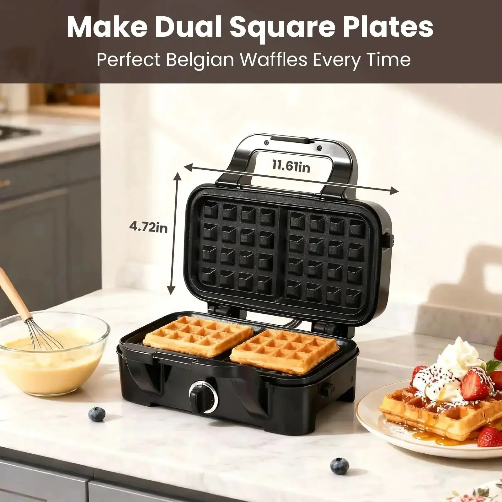 Three In One Waffle Maker With Removable Plates For Waffles Sandwiches And Pancakes Nonstick Surfaces Five Level Browning Control And Ready Indicator Lights Easy To Clean 1200W Fast Heating For Family Breakfasts Weekend Ready Meal Prep - Image 9