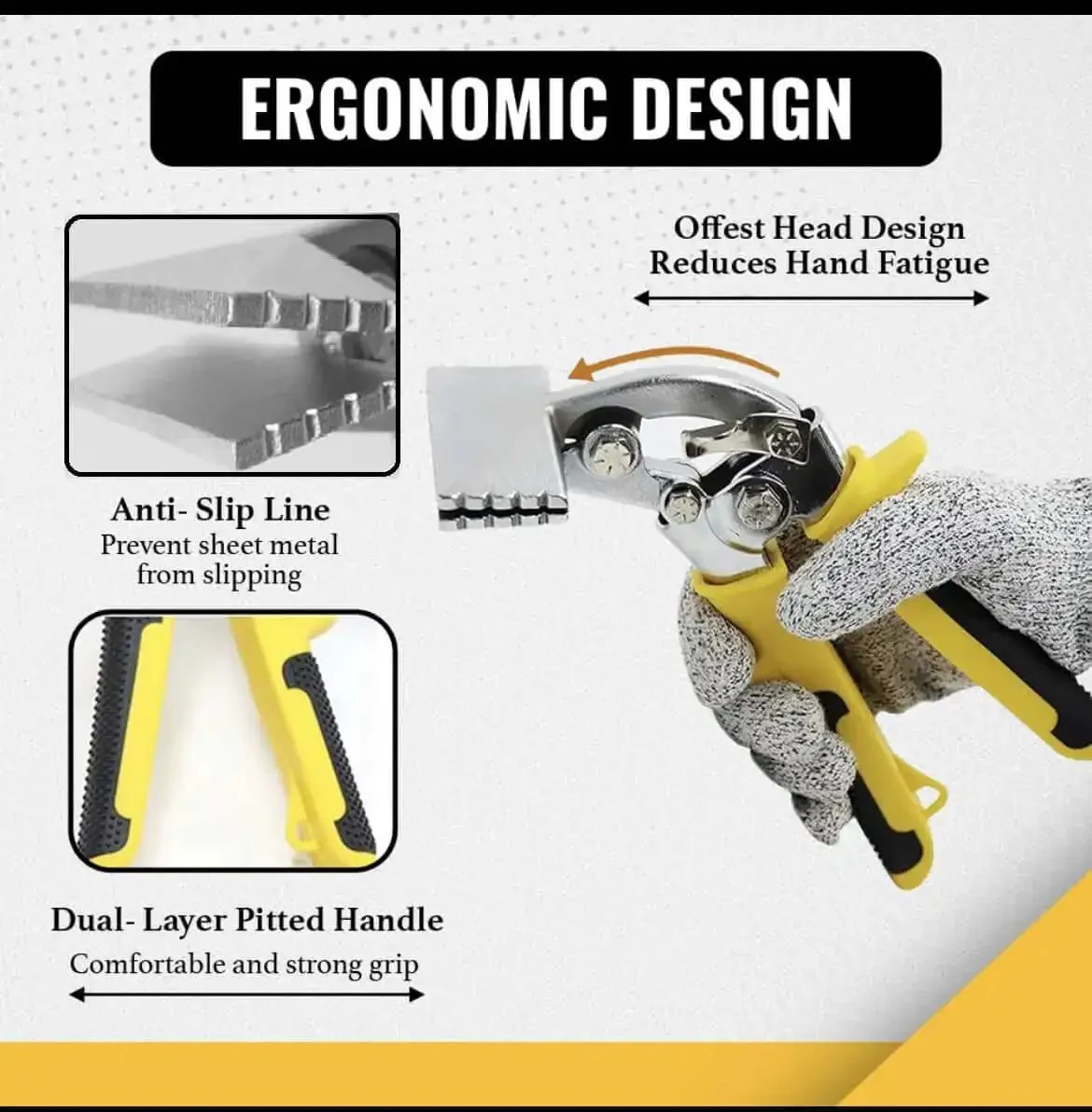 Three Inch Curved Jaw Offset Sheet Metal Bender Hand Seamer For Easy Bending And Flattening Metal Grab-And-Bend Ready Yellow Rubber Grip Pro Grade DIY Metalworking Tool - Image 3