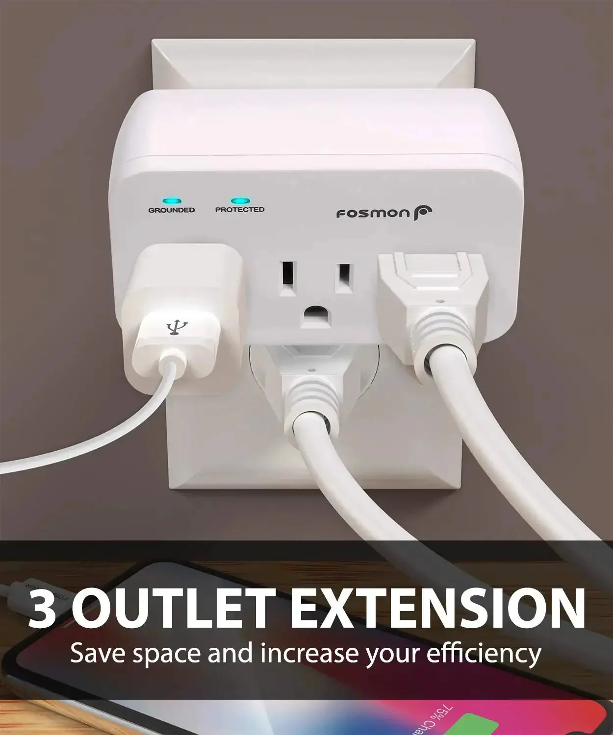 Three Outlet Heavy Duty Appliance Surge Protector 1200J 1875W ETL Listed For Fridge Microwave And Washer 3 Prong Power Strip 2 Pack Home Office Garage - Image 6