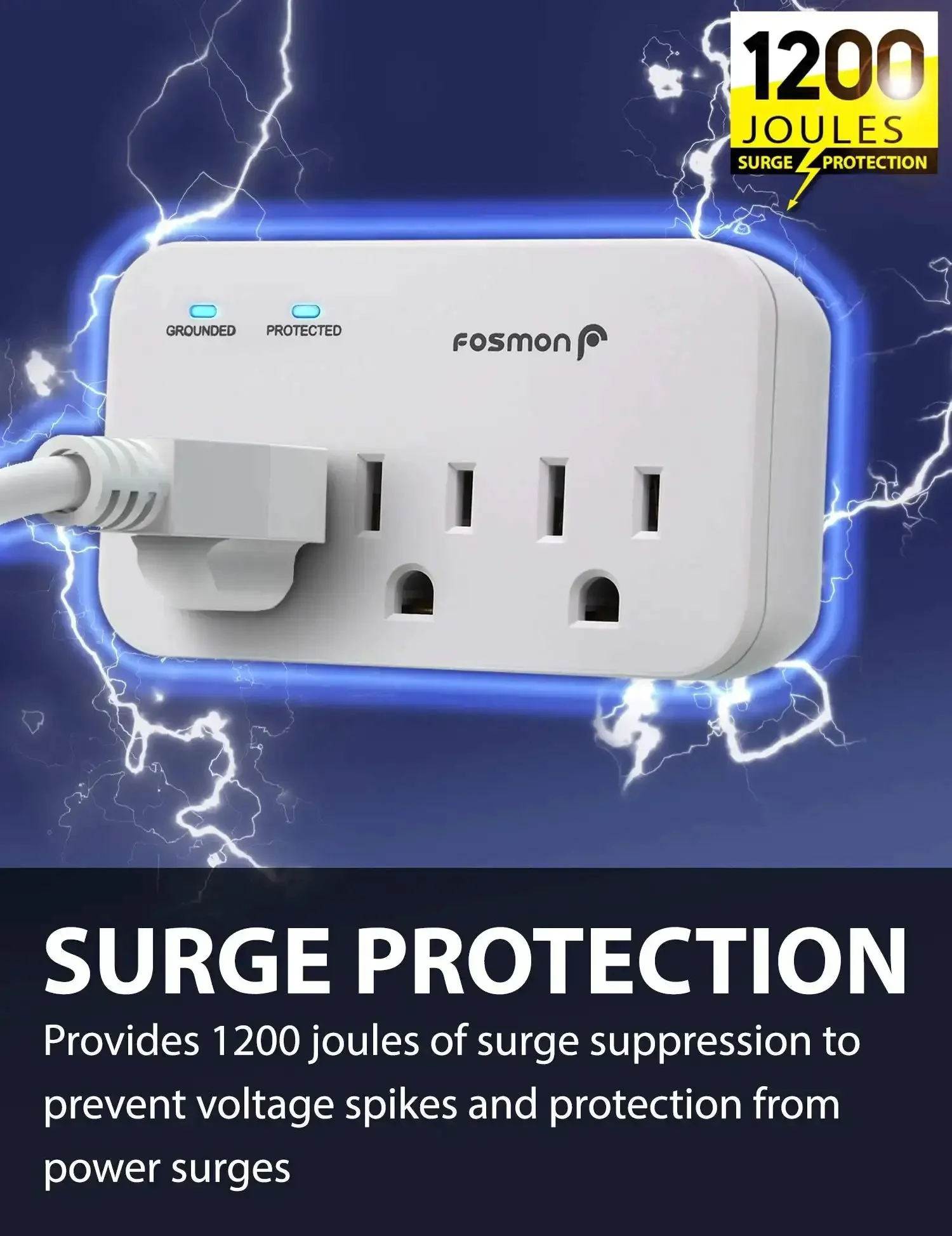 Three Outlet Heavy Duty Appliance Surge Protector 1200J 1875W ETL Listed For Fridge Microwave And Washer 3 Prong Power Strip 2 Pack Home Office Garage - Image 7
