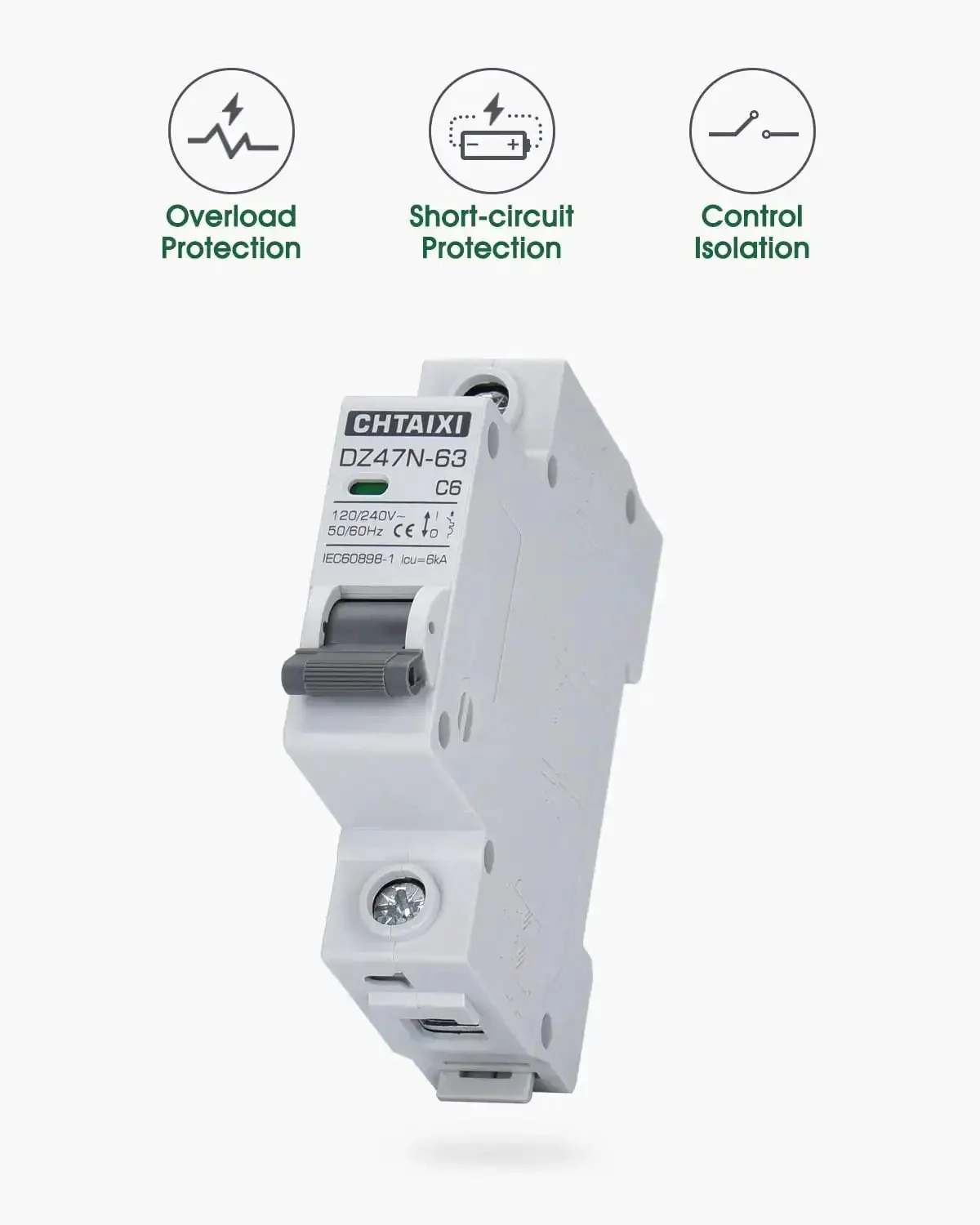 Three Pack 1 Pole Miniature Circuit Breaker 6A 120 To 240V AC DIN Rail Mount Pro Grade Thermal Magnetic Trip C Curve MCB For Overload Protection And Quick Isolation - Image 6
