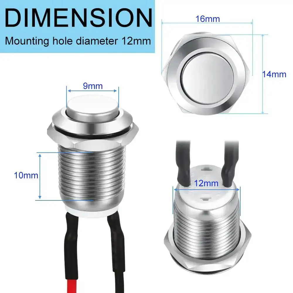 Three Pack 12mm Prewired High Head Waterproof Latching Push Button Switch Self Locking Stainless Steel On Off 2A 12V 24V 125V 250V AC Built Tough For Industrial DIY Projects Marine Equipment Arcade Cabinets - Image 5