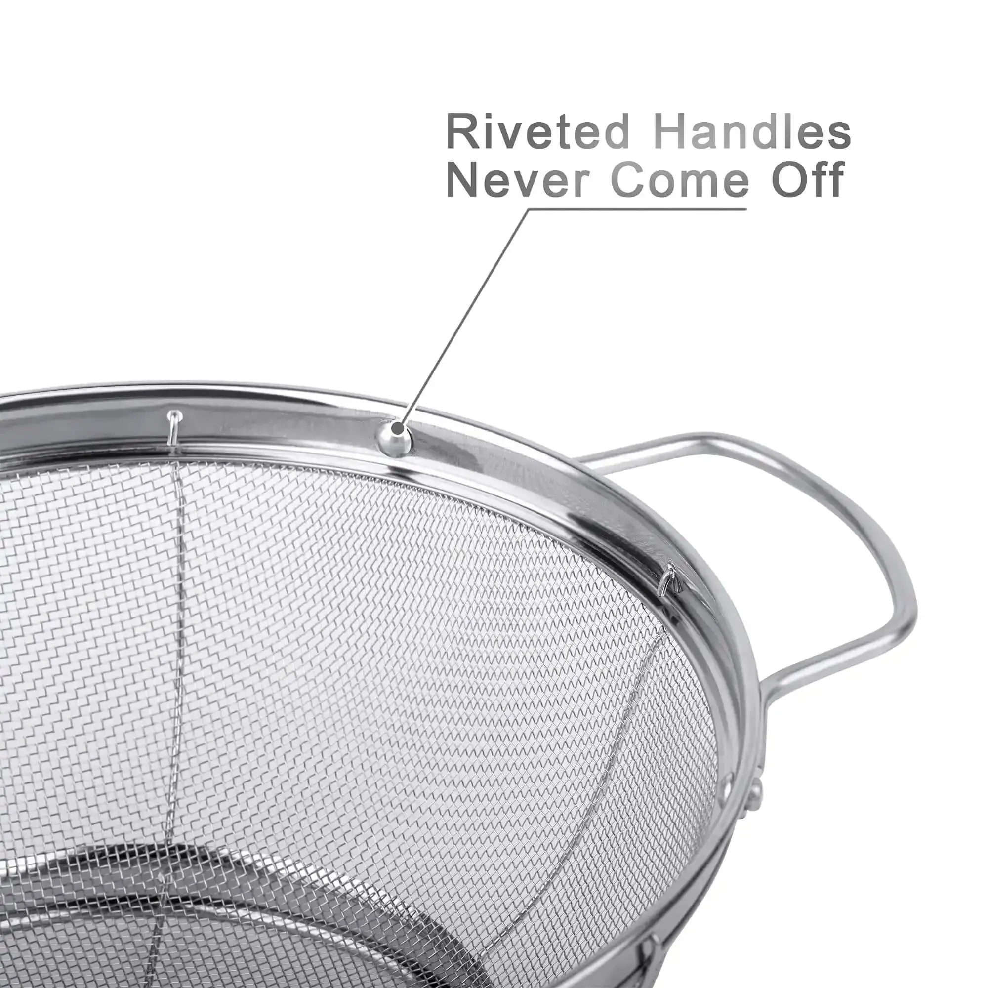Three Pack 18/8 Stainless Steel Colander Sieves Set With Handy Handles And Resting Base For No Fuss Straining Draining Rinsing Or Steaming In 5 Quart 4 Quart And 3 Quart Sizes - Image 7