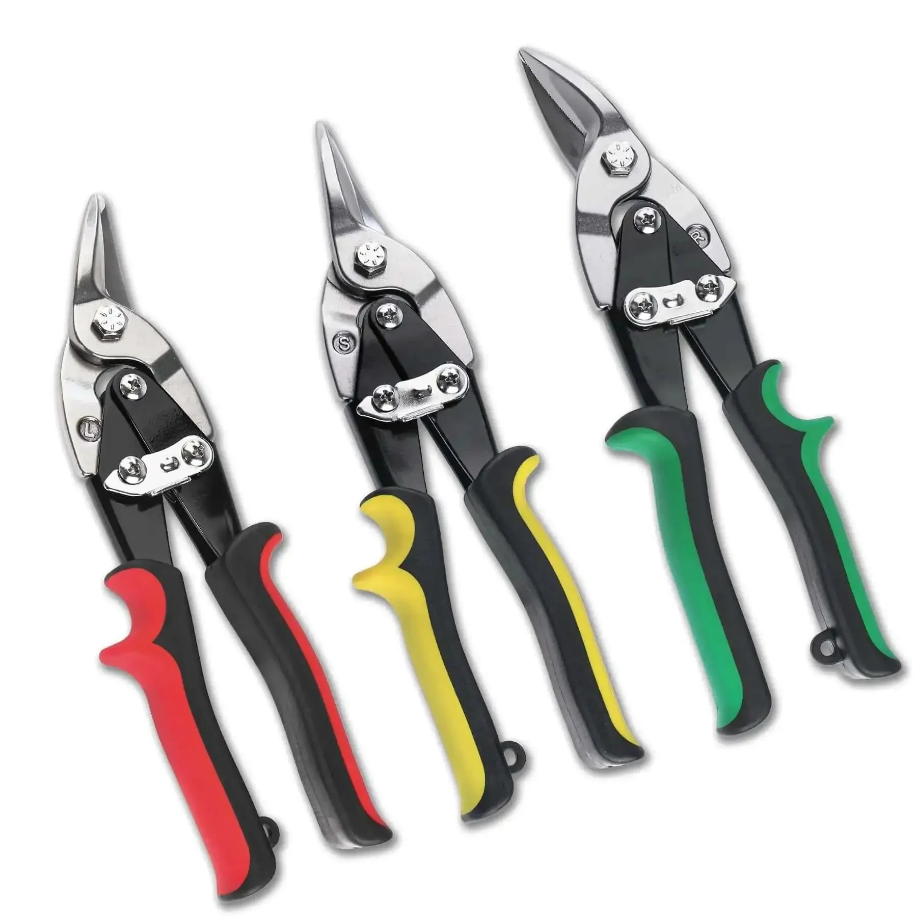 Three Pack Aviation Tin Snips For Cutting Metal Sheets With Heavy Duty CRV Steel Blades 10 Inch Sheet Metal Cutters With Safety Lock And Ergonomic Grip For Straight Left And Right Cuts