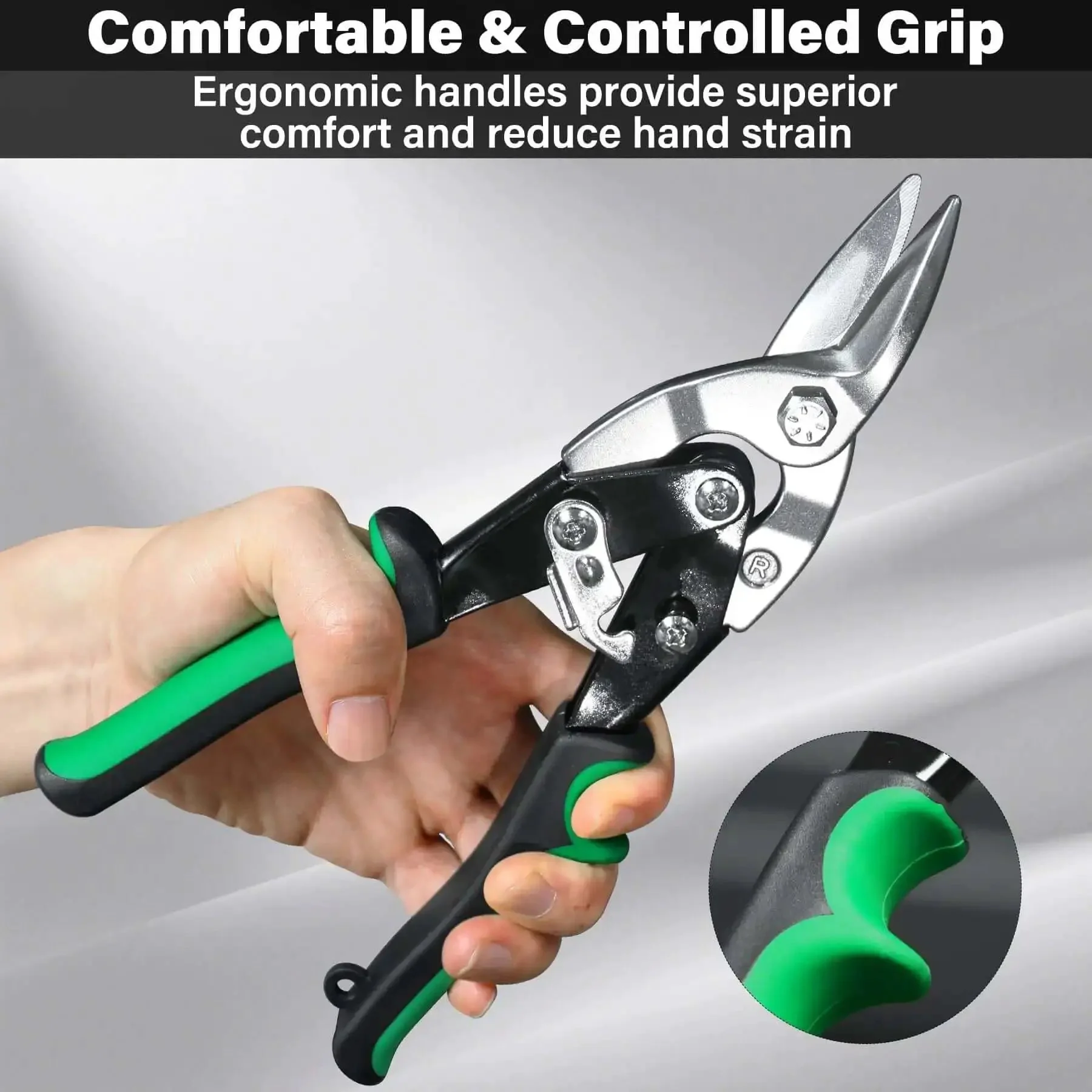 Three Pack Aviation Tin Snips For Cutting Metal Sheets With Heavy Duty CRV Steel Blades 10 Inch Sheet Metal Cutters With Safety Lock And Ergonomic Grip For Straight Left And Right Cuts - Image 5