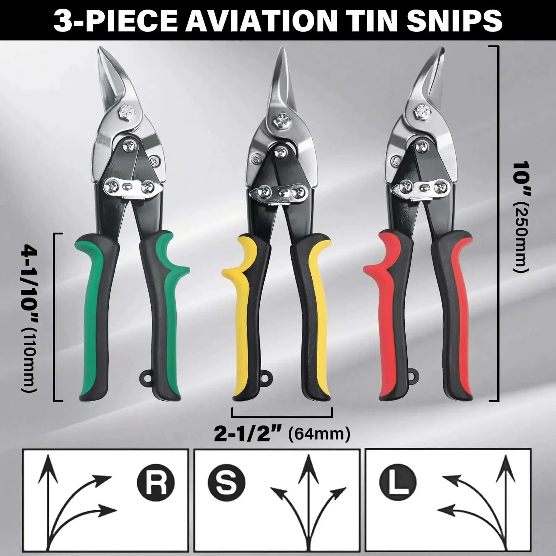 Three Pack Aviation Tin Snips For Cutting Metal Sheets With Heavy Duty CRV Steel Blades 10 Inch Sheet Metal Cutters With Safety Lock And Ergonomic Grip For Straight Left And Right Cuts - Image 7
