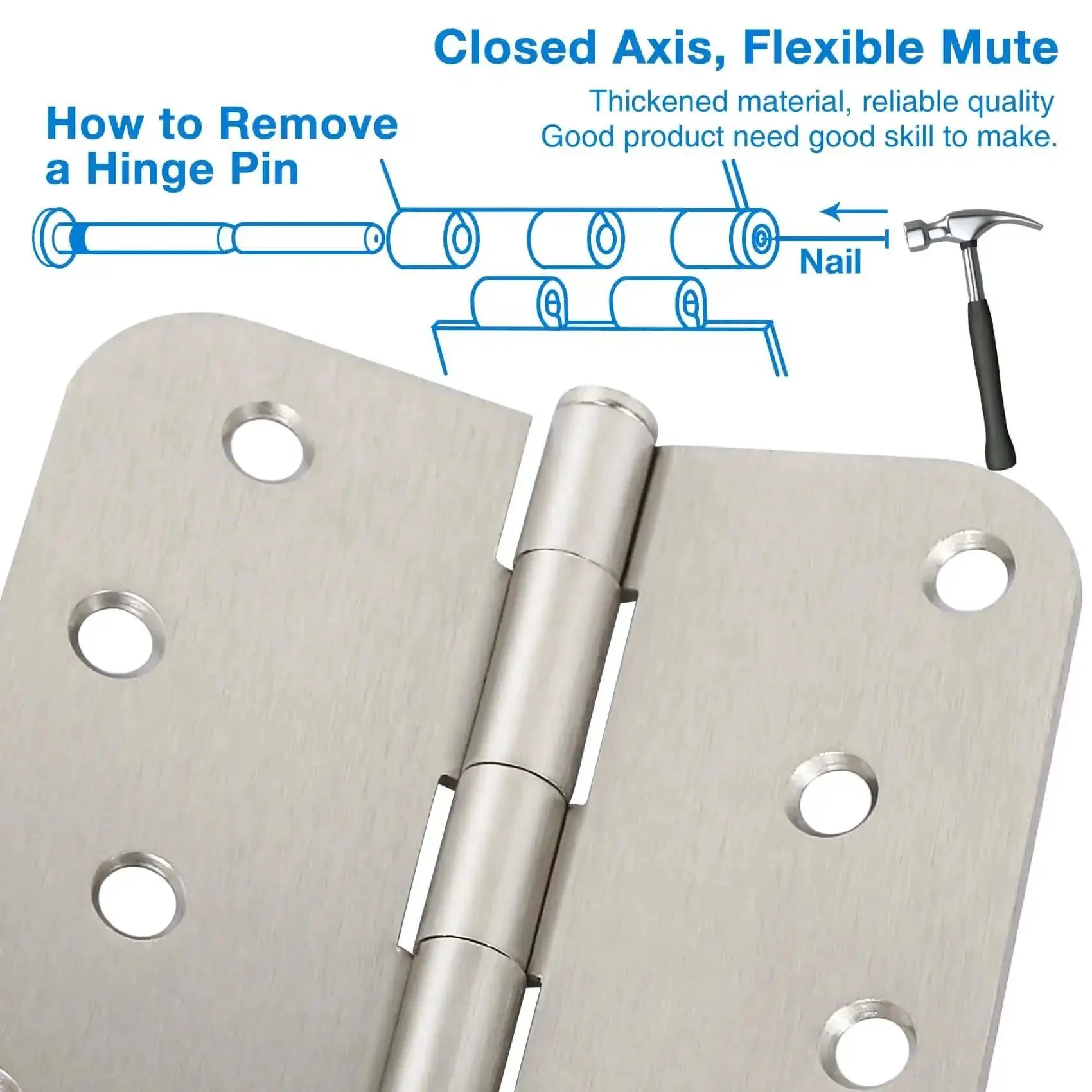 Three Pack Heavy Duty Satin Nickel Door Hinges Four Inch With Five Eighths Inch Radius Corners Includes Twenty Four Free Screws For Quick Indoor Or Outdoor Residential Door Installations And Cabinet Or Box Applications - Image 4