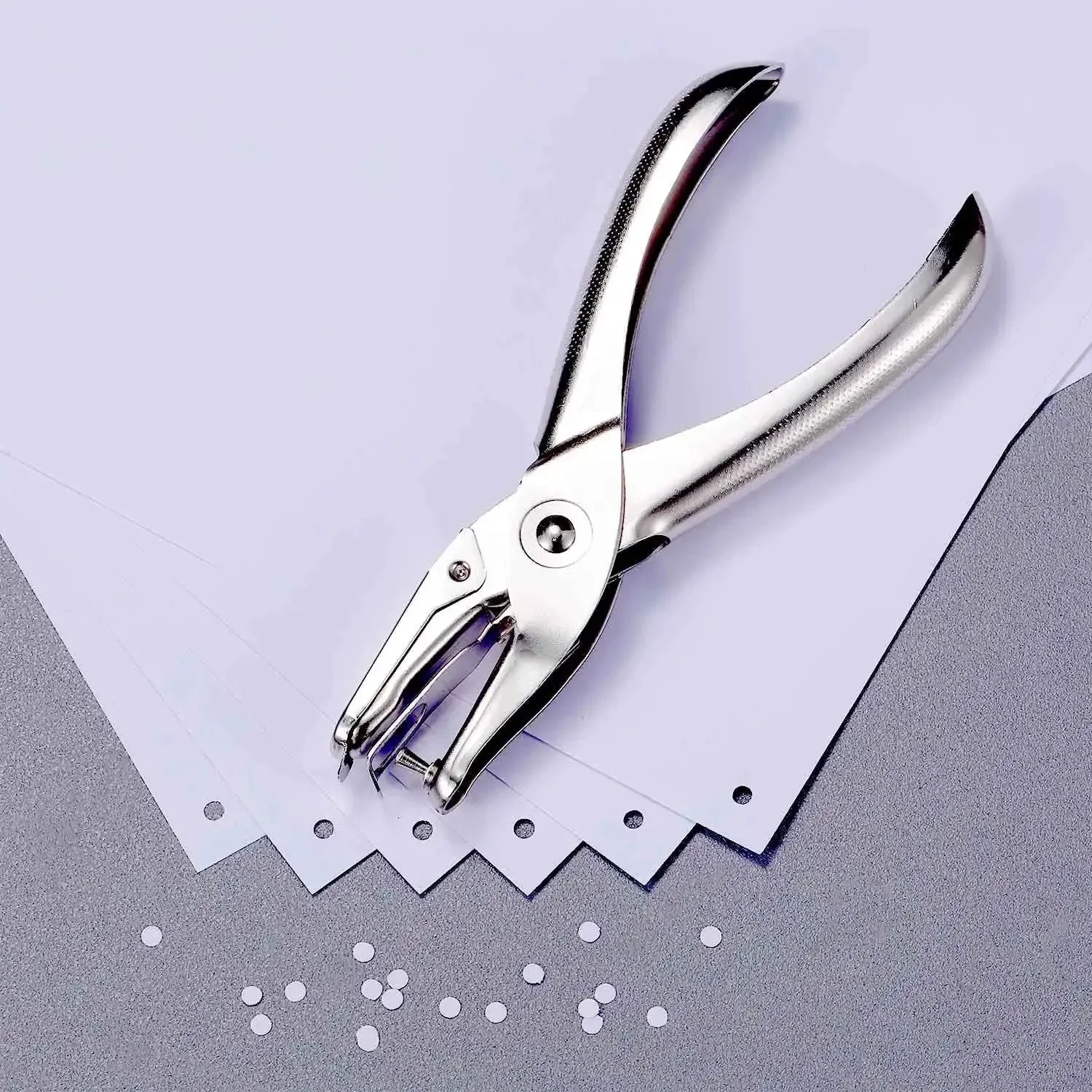Three Pack Metal Hole Punchers With One Eighth Inch Hole For School, Home And Office, Easy Grip Puncher, Single Hole Design, Waste Clip Holder Keeps Papers Neat And Cleanup Quick - Image 3