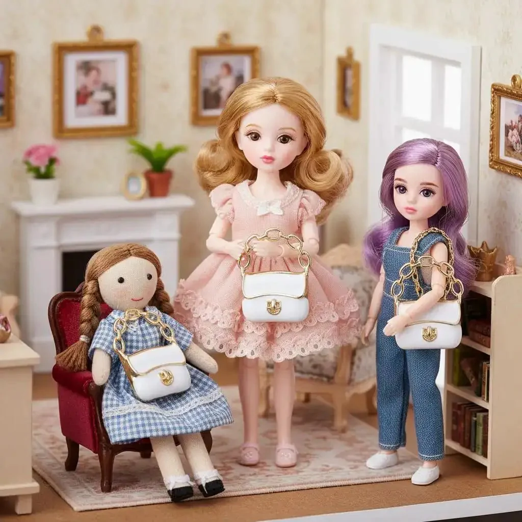 Three Pack Mini Handbag Set For Dollhouse Decor And DIY Jewelry Charms, Lightweight Alloy And PP Tiny Purses, Chain Wallets And Purses For Dolls, Props, Craft Projects, And Creative Miniature Decor - Image 6