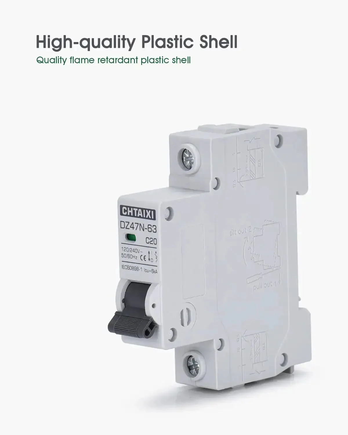 Three Pack One Pole Miniature Circuit Breaker 20 Amp 120 Volt 240 Volt AC DIN Rail Mount Thermal Magnetic Trip MCB C20 For Overload And Short Circuit Protection - Image 4